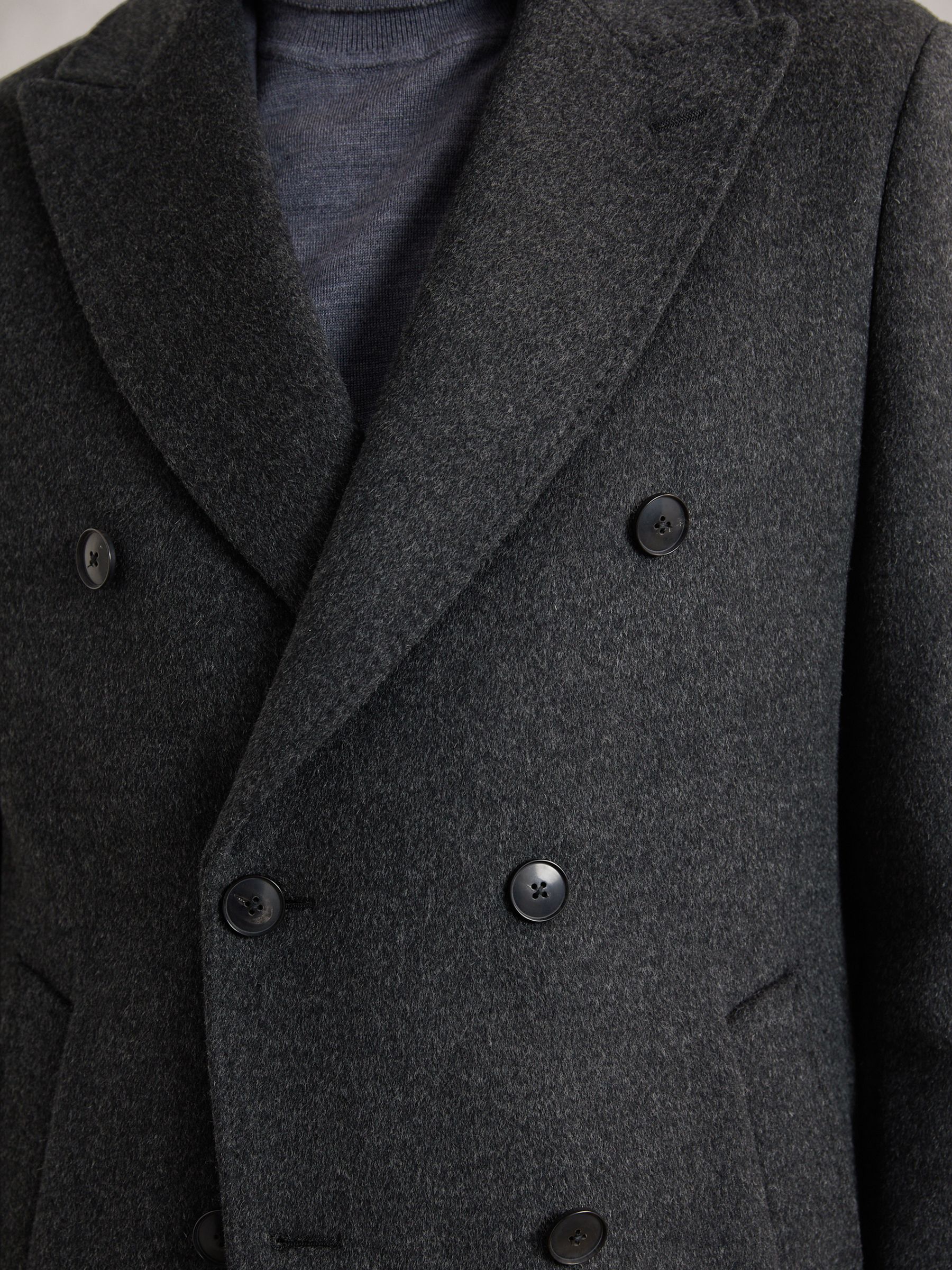 Wool-Blend Double-Breasted Overcoat in Charcoal Grey - Image 3 of 6