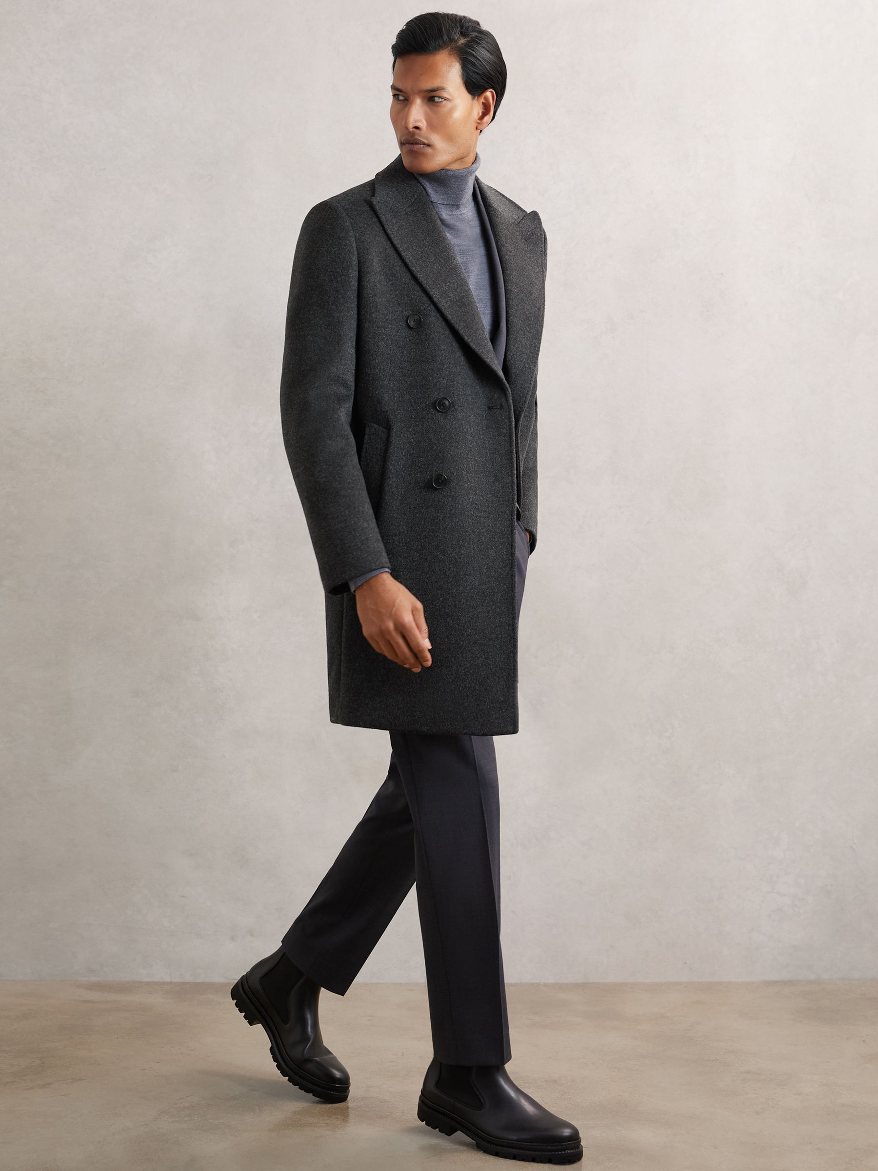Wool-Blend Double-Breasted Overcoat in Charcoal Grey - Image 4 of 6