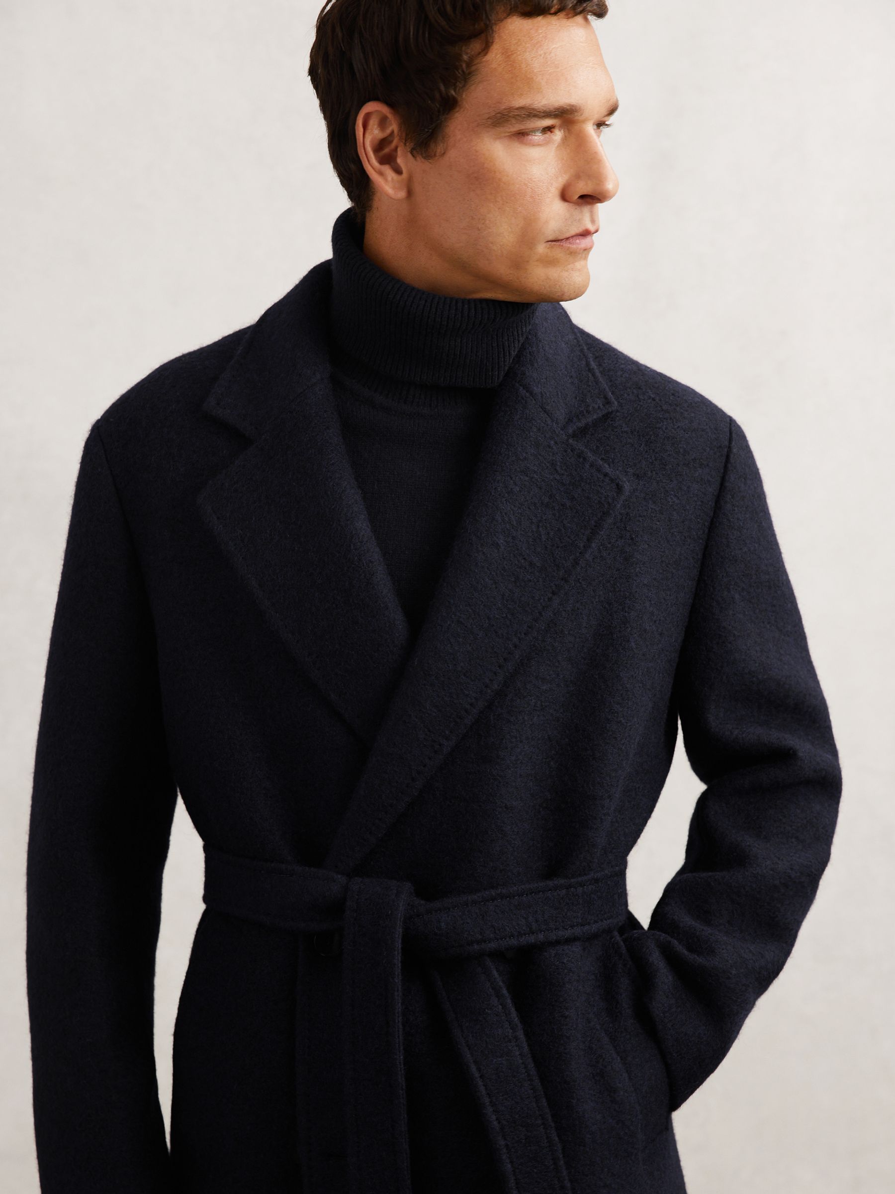 Bouclé Double-Breasted Overcoat Wool-Blend in Navy - Image 3 of 8