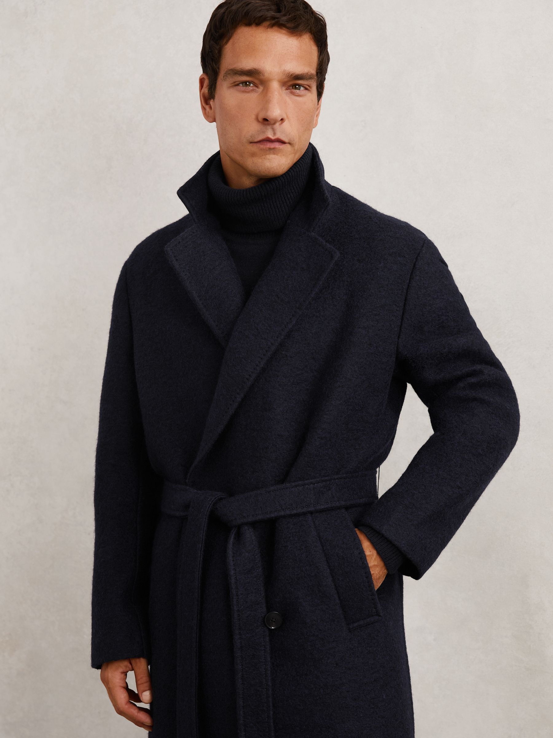Boucle Double-Breasted Overcoat Wool-Blend in Navy - image 5