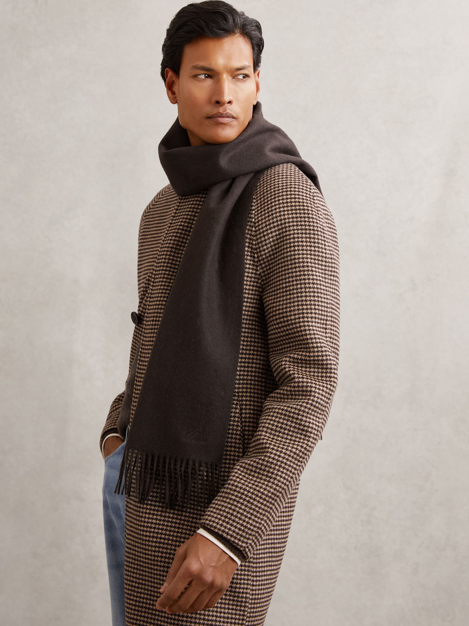 Wool-Cashmere Script-Logo Scarf in Chocolate Brown - image 1
