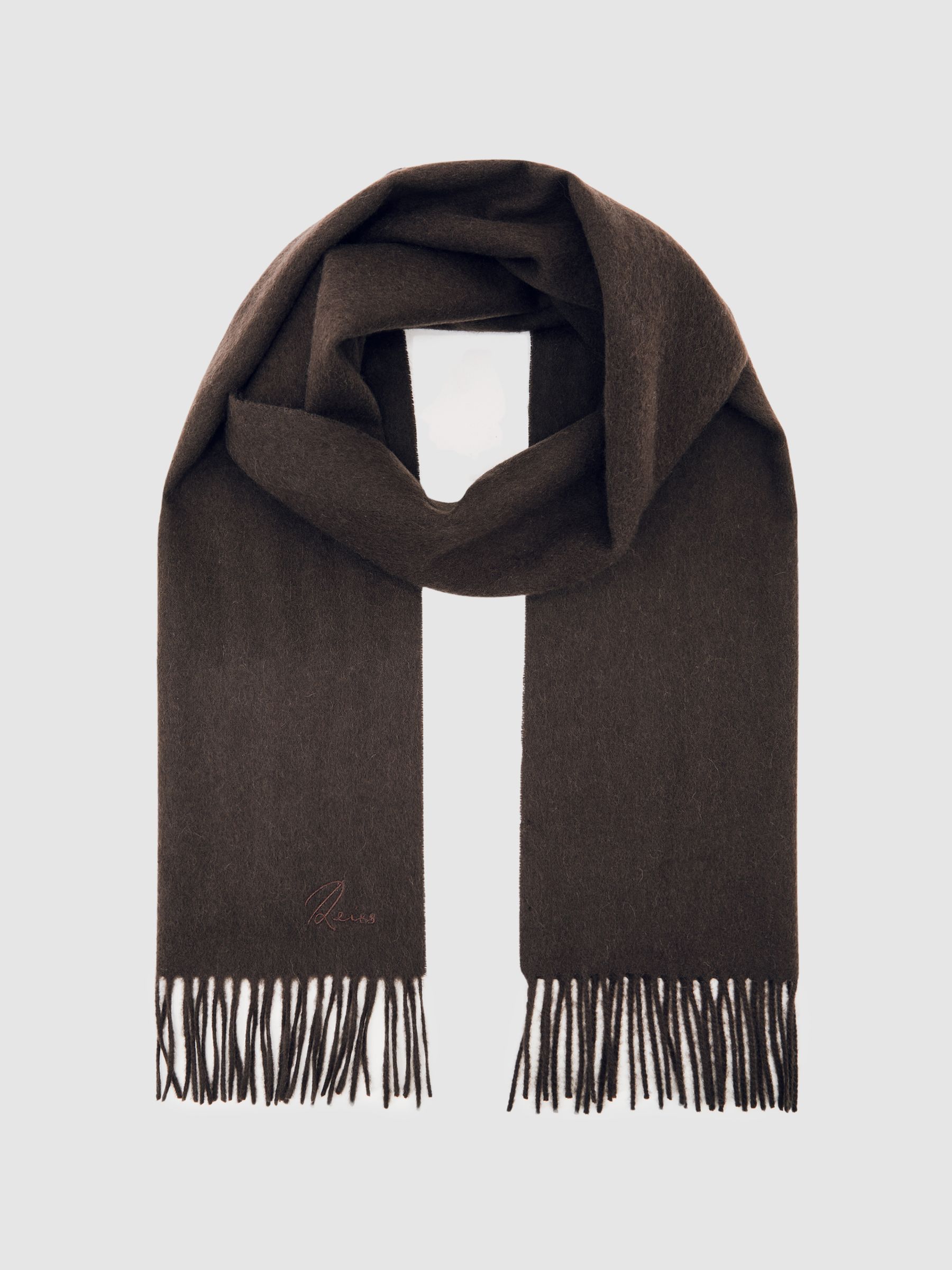 Wool-Cashmere Script-Logo Scarf in Chocolate Brown - image 3