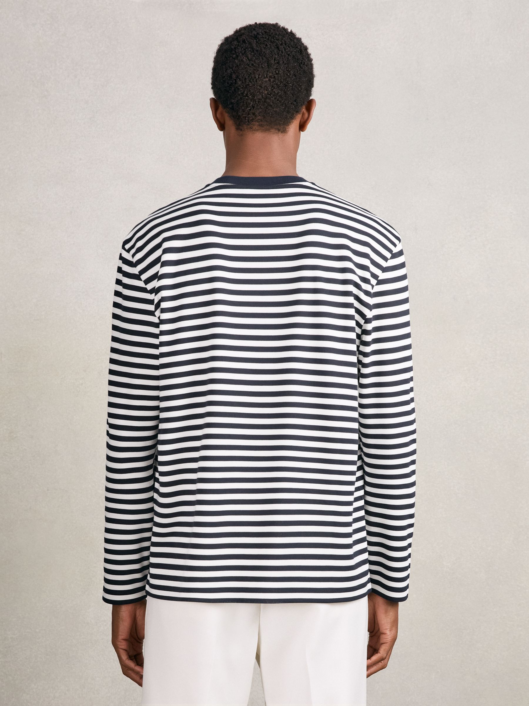 Striped Crew-Neck T-Shirt in Navy/White - Image 3 of 4