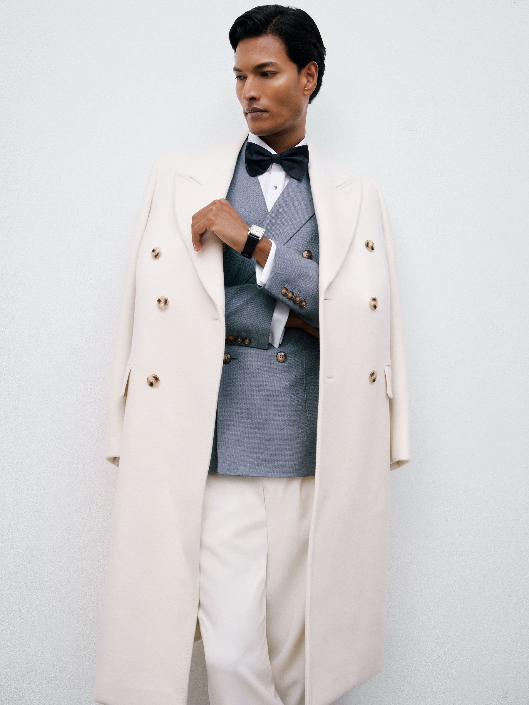 Wool-Blend Double-Breasted Overcoat in White - Image 1 of 10