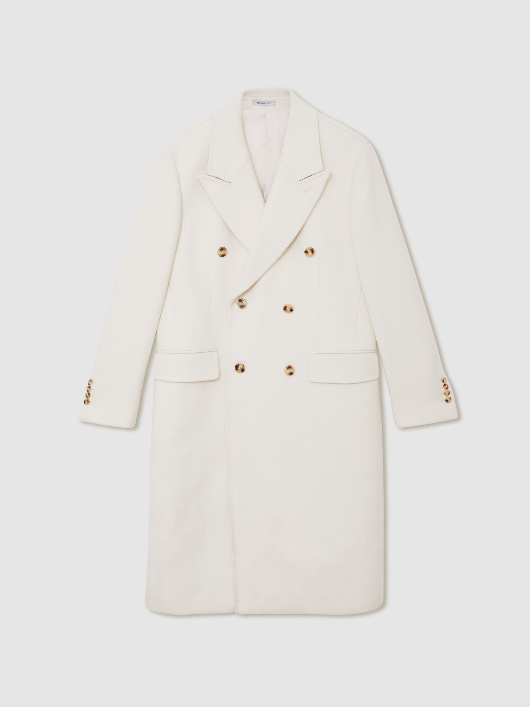 Wool-Blend Double-Breasted Overcoat in White - Image 3 of 10