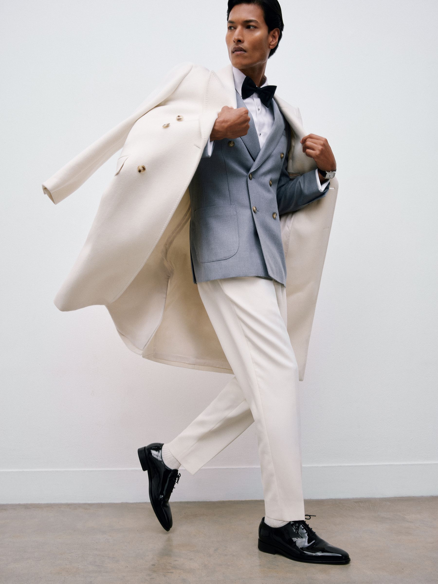 Wool-Blend Double-Breasted Overcoat in White - Image 4 of 10