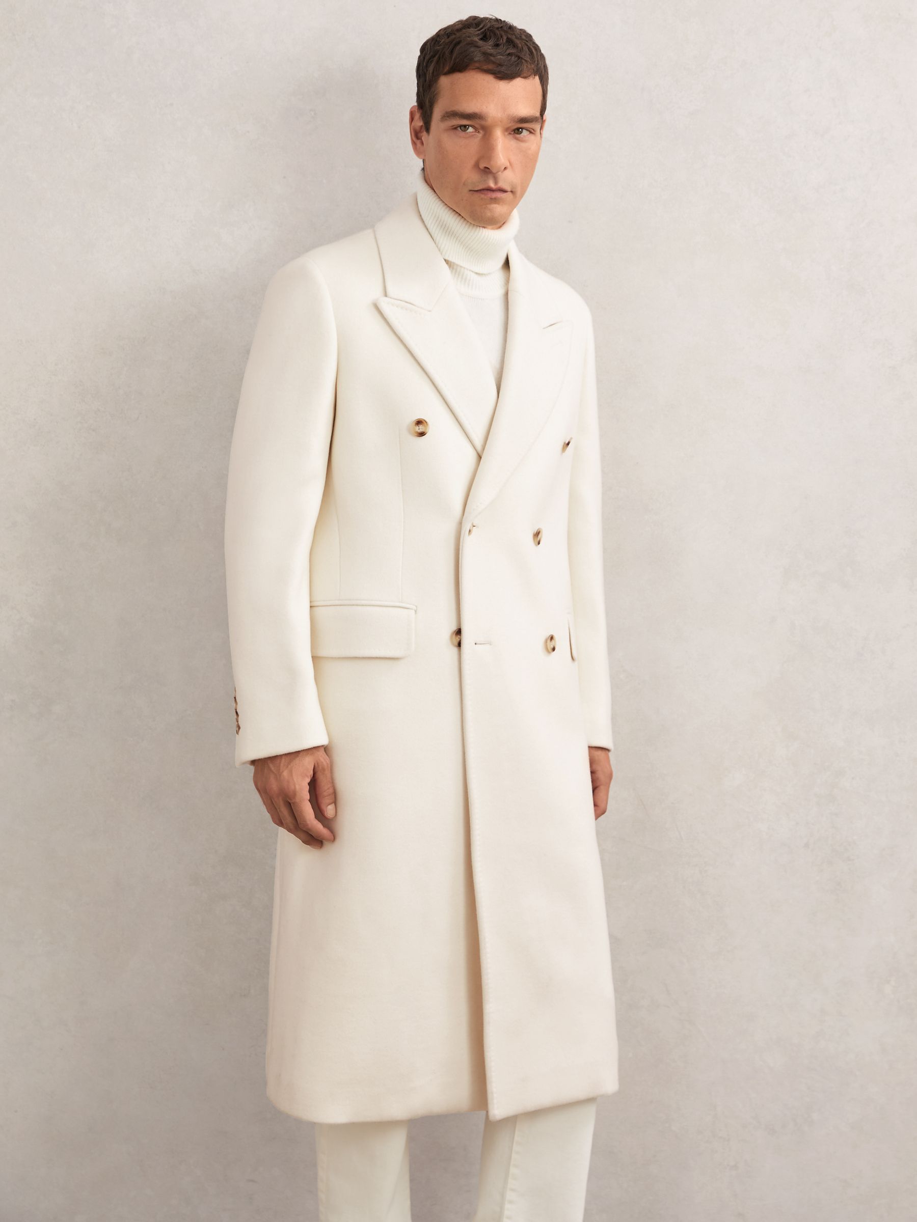 Reiss Wool-Blend Double-Breasted Overcoat in White | REISS