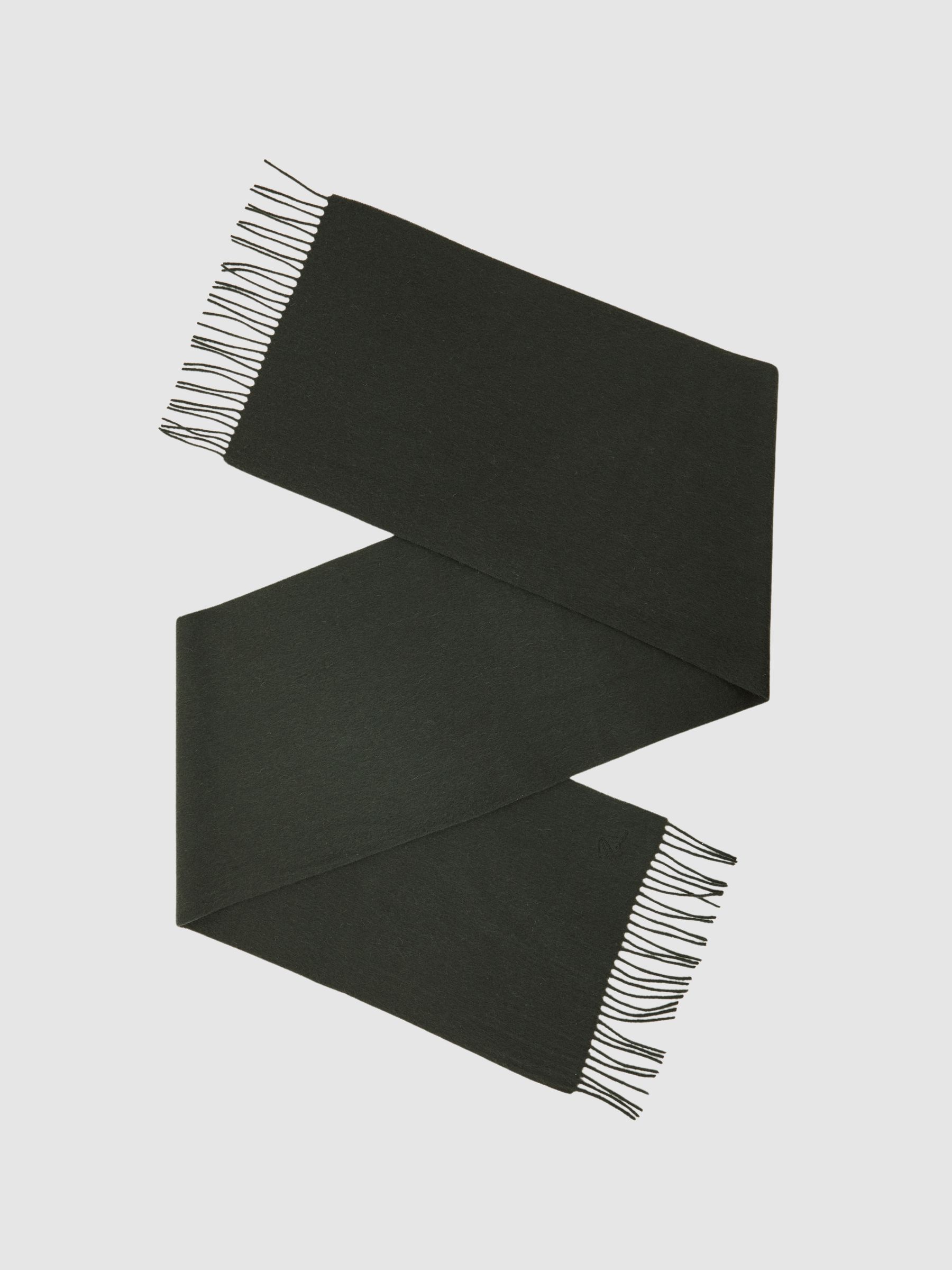 أخضر عسكري داكن - وشاح من الصوف والكشمير بشعار نصي - صورة 1 من 5