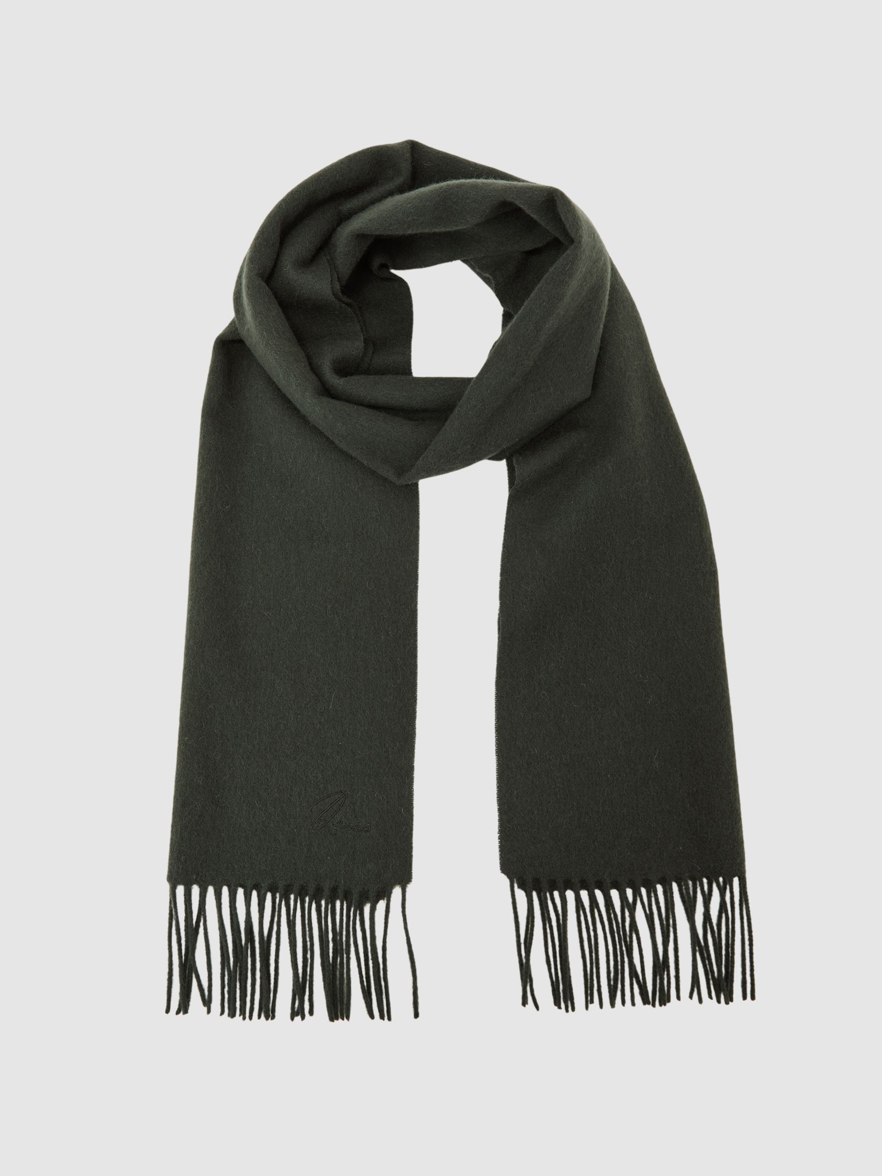 Wool-Cashmere Script-Logo Scarf in Dark Military Green - image 4