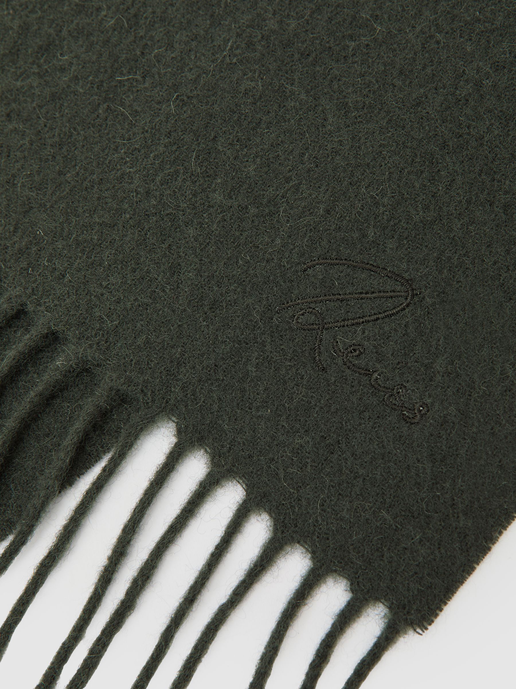 أخضر عسكري داكن - وشاح من الصوف والكشمير بشعار نصي - صورة 4 من 5