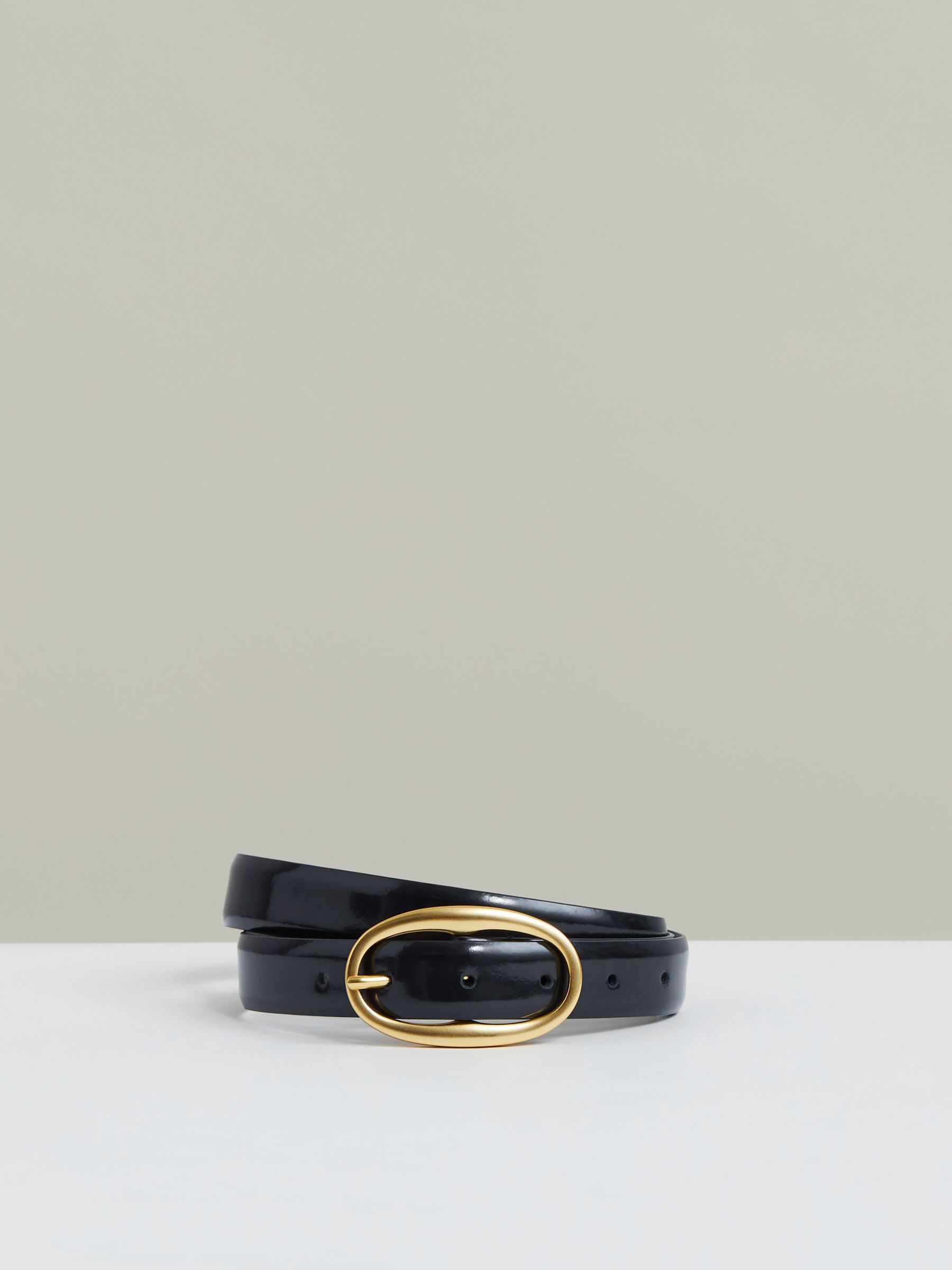 Patent Leather Oval Buckle Belt in Navy - Image 1 of 3 Patent Leather Oval Buckle Belt in Navy - Image 1 of 3