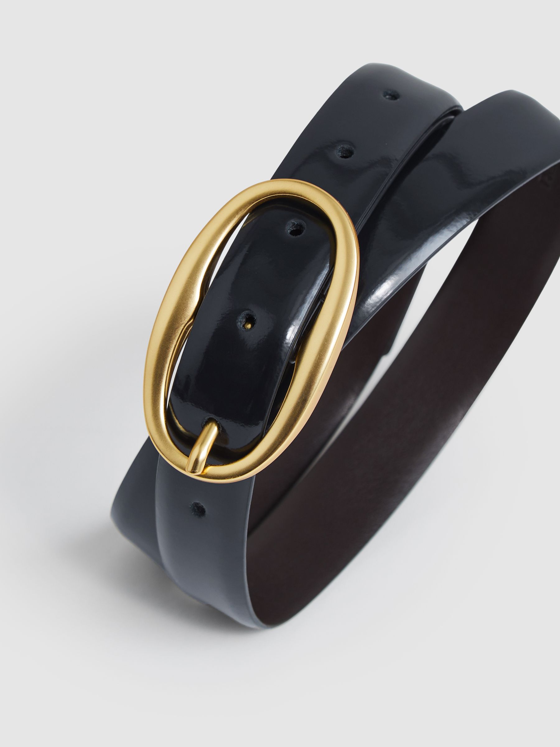 Patent Leather Oval Buckle Belt in Navy - Image 4 of 4