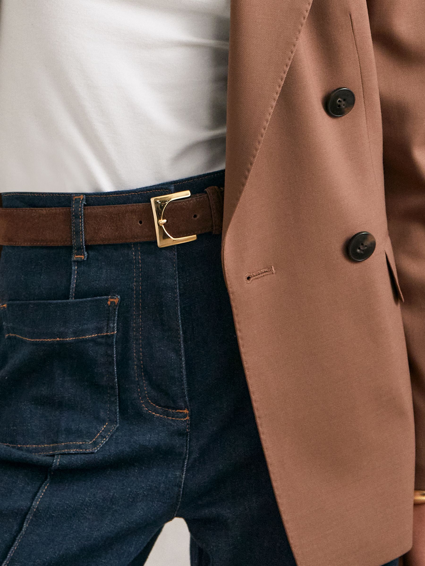 Suede Square-Buckle Belt in Chocolate - Image 2 of 4