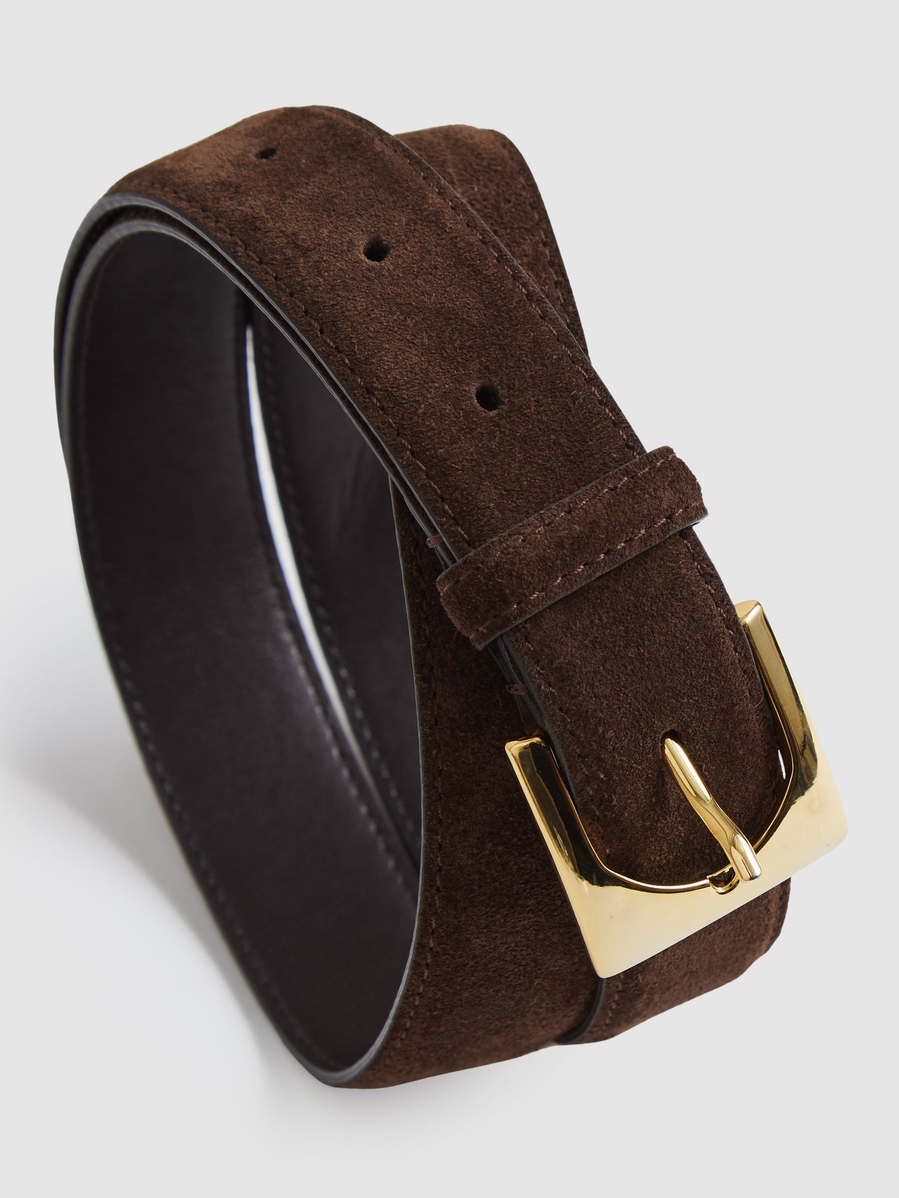 Suede Square-Buckle Belt in Chocolate - Image 4 of 4