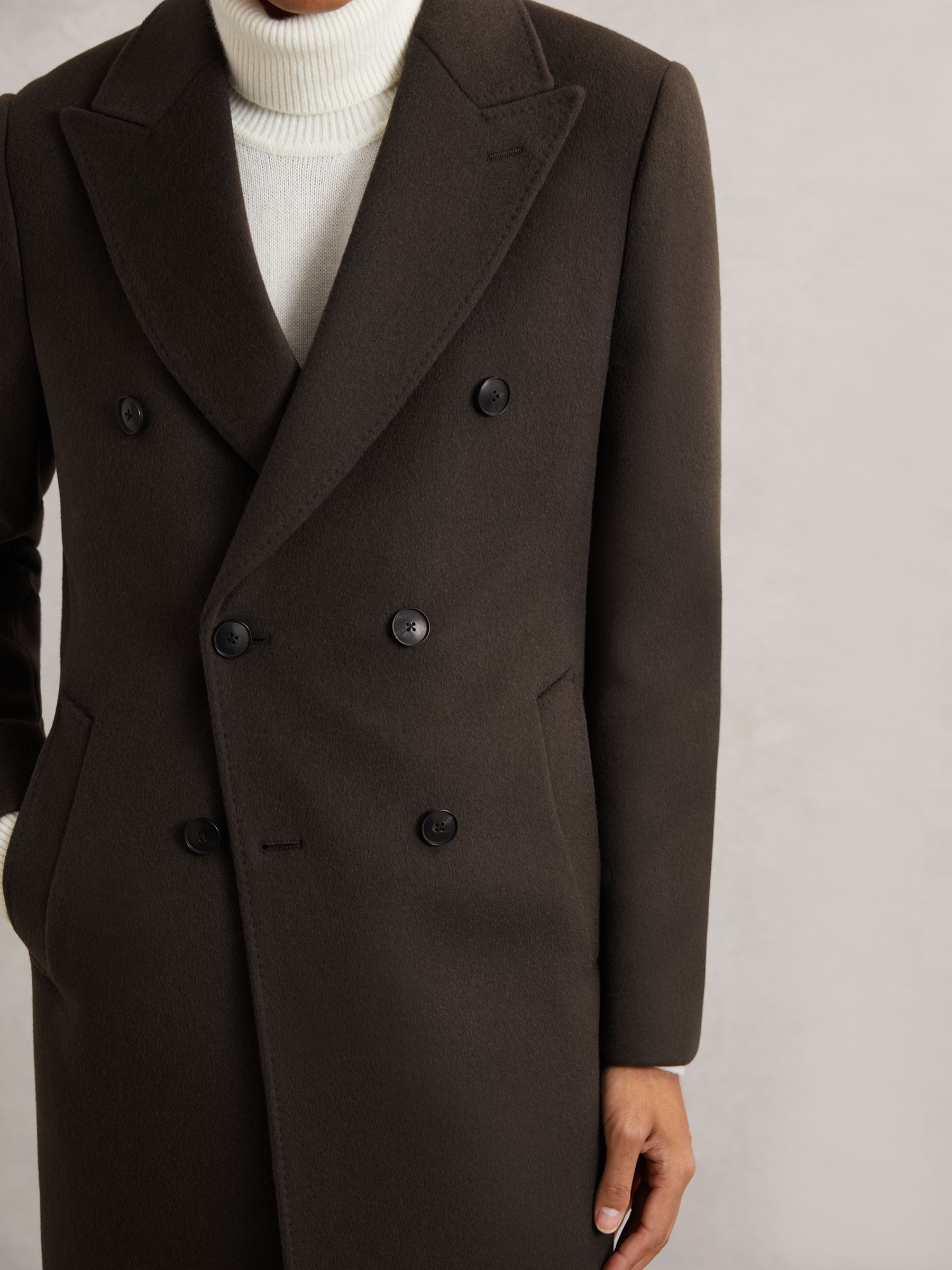 Wool-Blend Double-Breasted Overcoat in Dark Khaki Green - Image 3 of 6