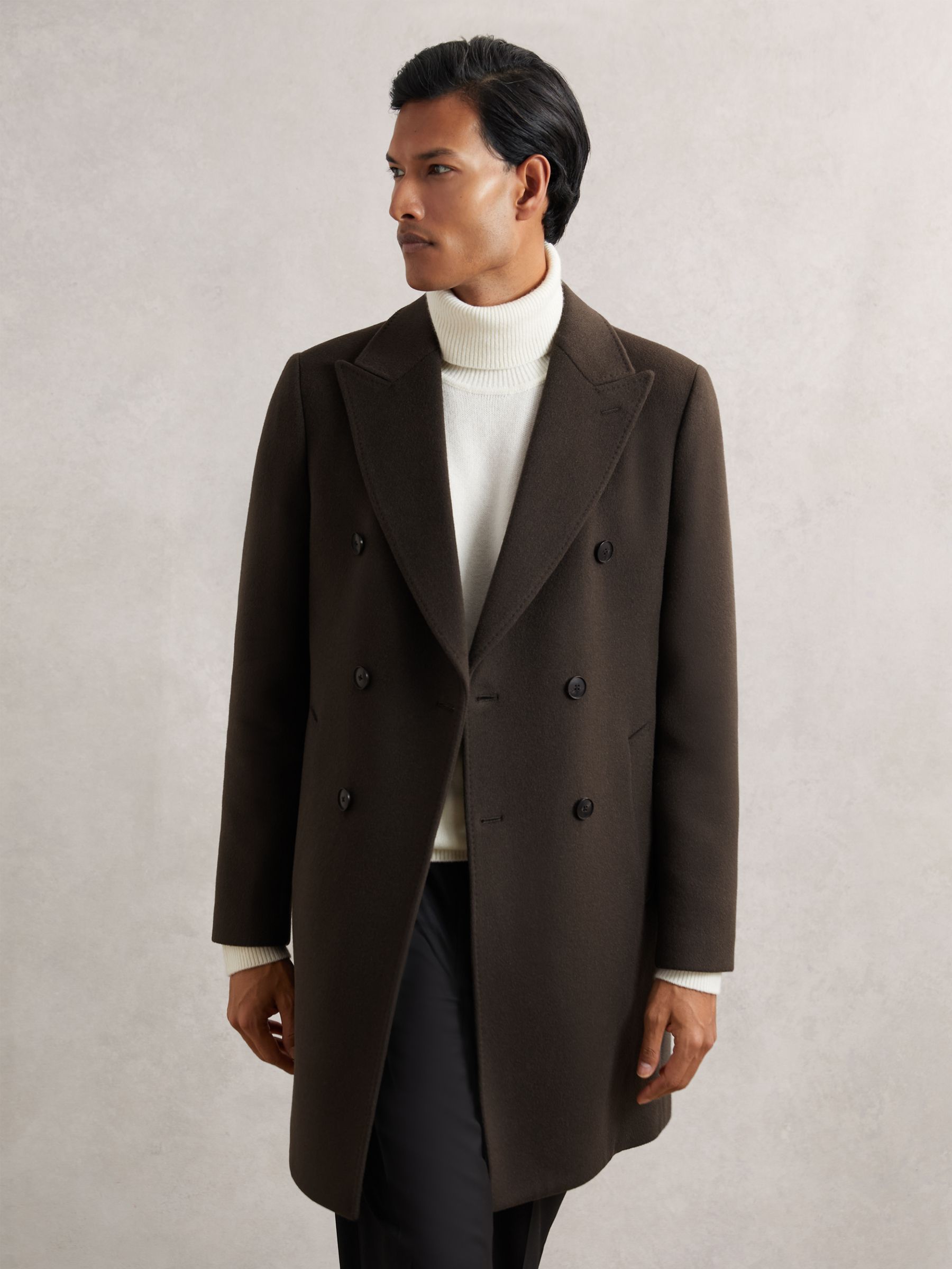 Wool-Blend Double-Breasted Overcoat in Dark Khaki Green - Image 4 of 6