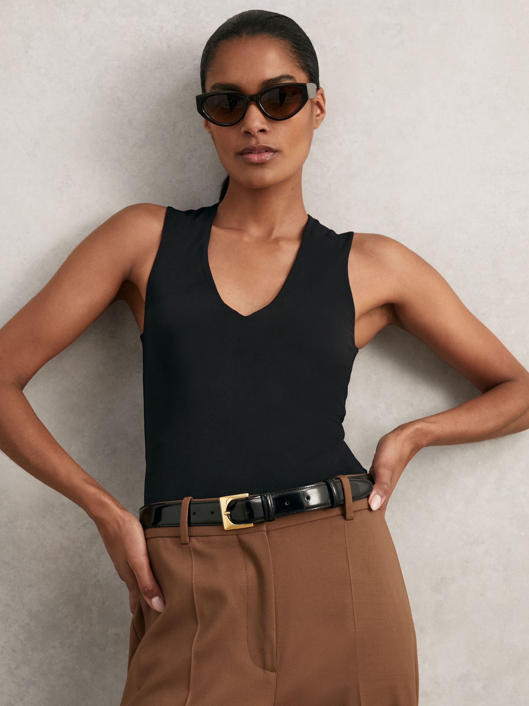 Suede Square-Buckle Belt in Black - Image 2 of 4