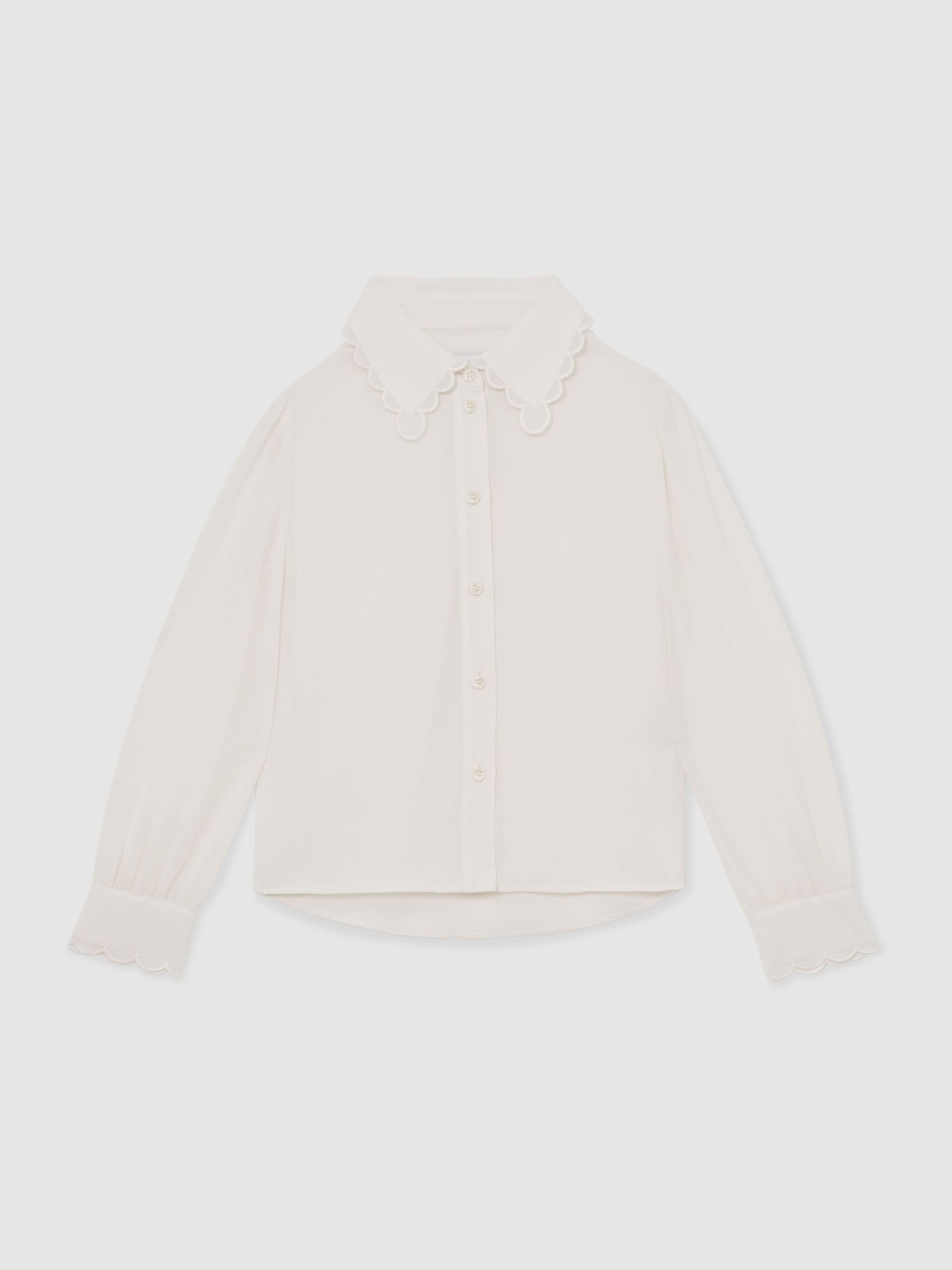 9-13 yrs Scallop-Edge Button-Through Shirt in Ivory - Image 2 of 4