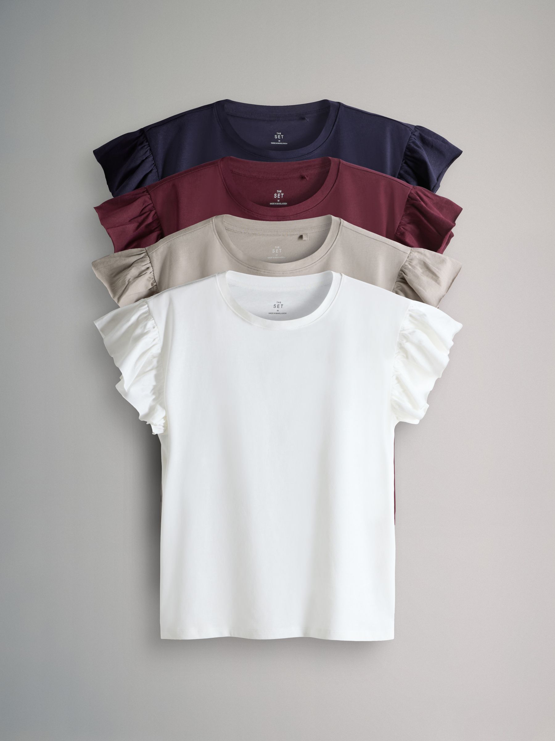 Navy/Berry/Brown/Cream - 4 Pack Ruffle Short Sleeve T-Shirts - Image 1 of 7