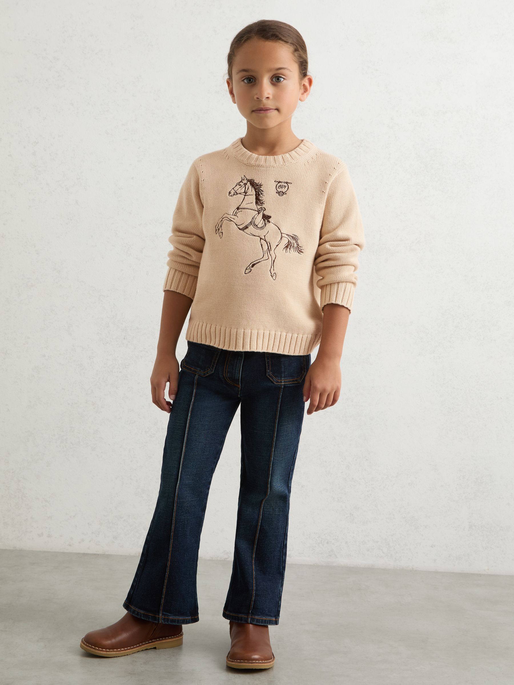 13-14 yrs Cotton Pony Club Embroidered Jumper in Oatmeal - Image 3 of 4