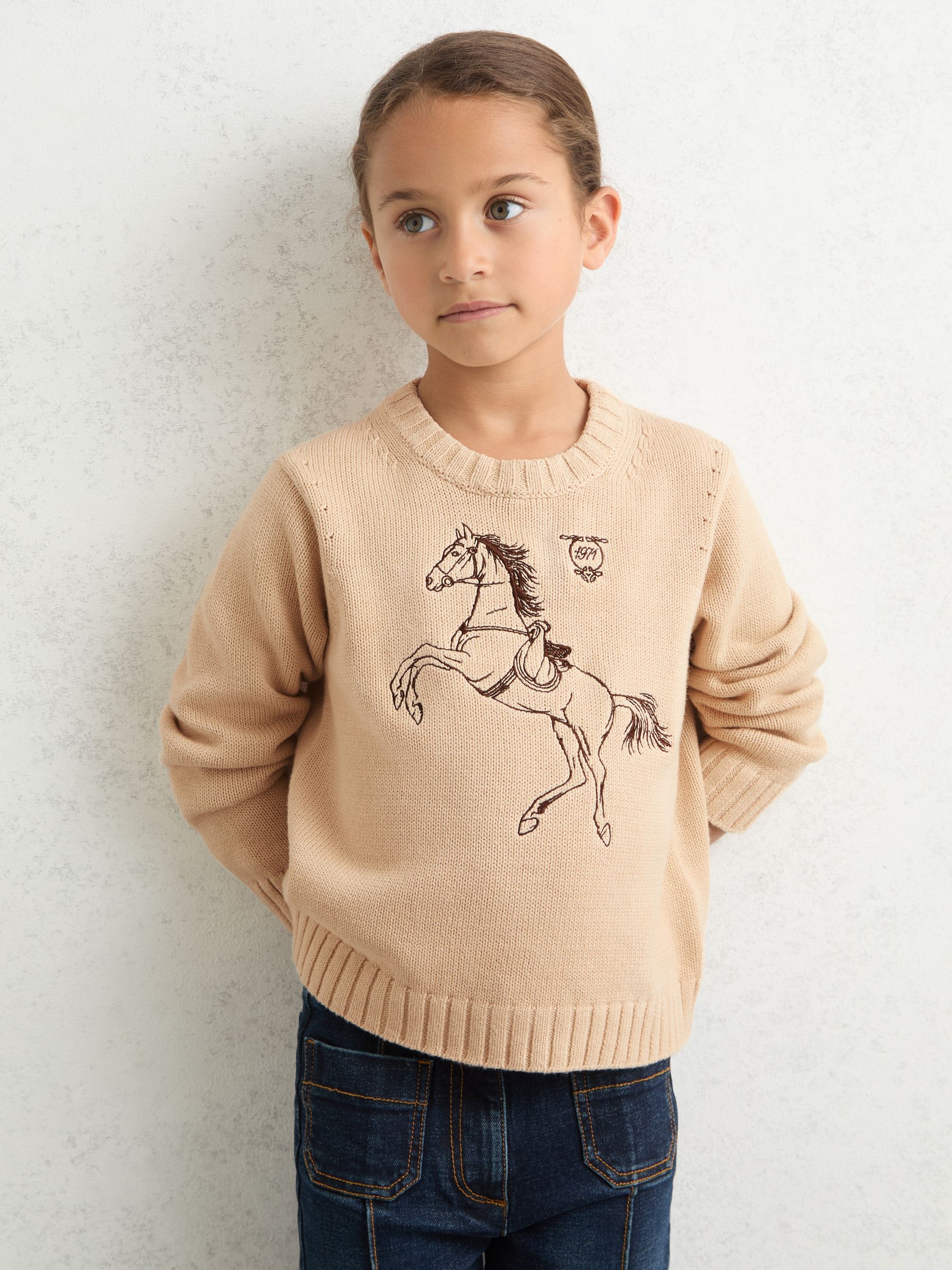 3-9 yrs Cotton Pony Club Embroidered Jumper in Oatmeal - Image 1 of 4