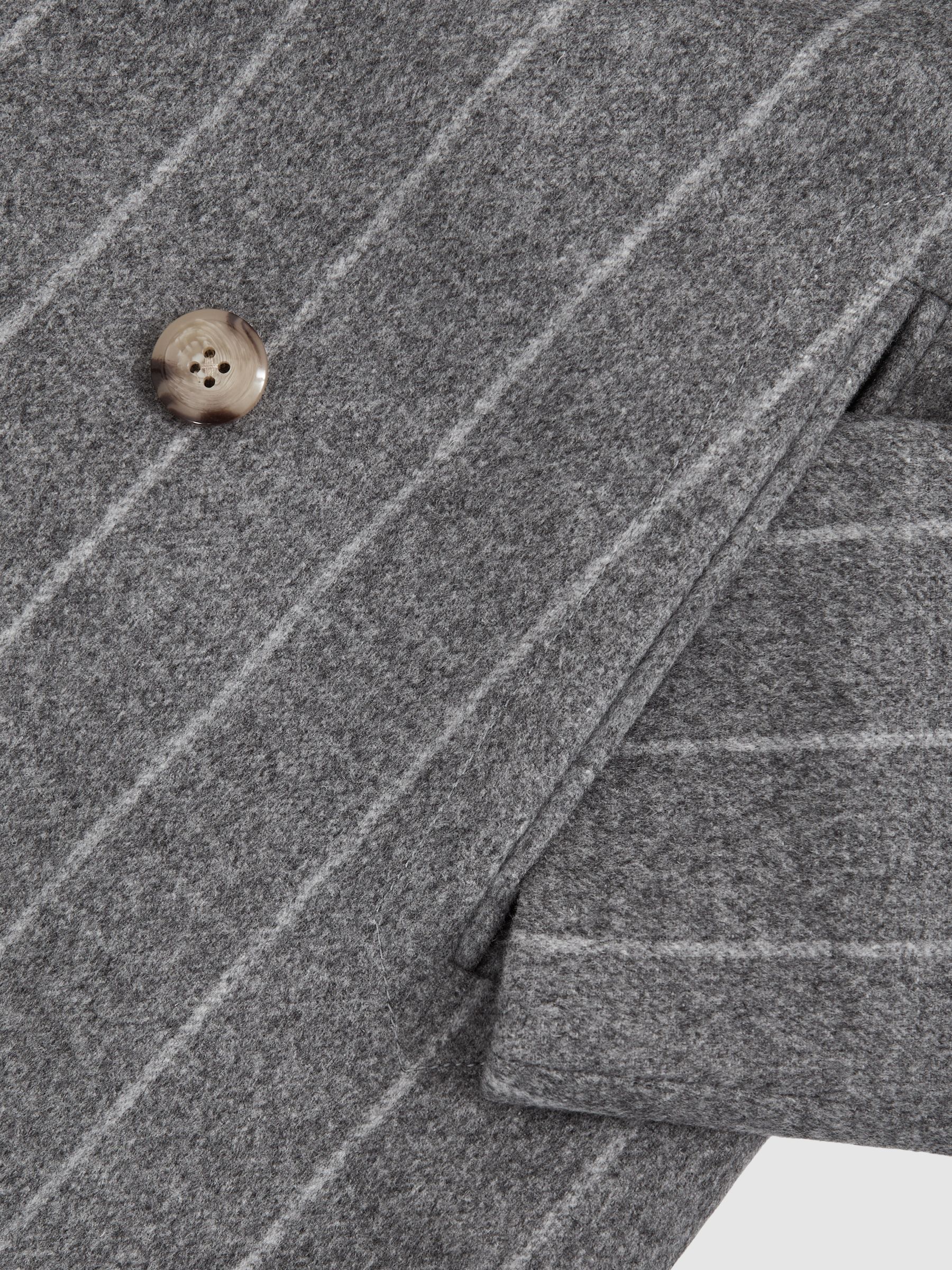 Wool-Blend Chalk-Stripe Pea Coat in Grey - Image 7 of 7
