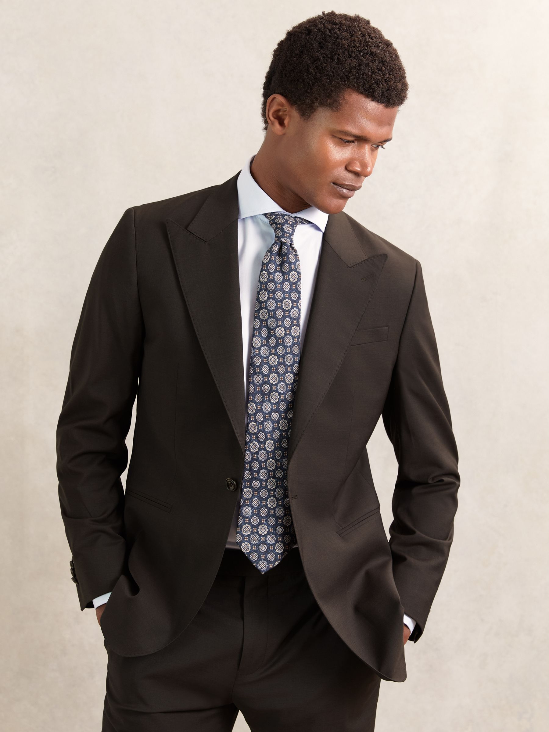 Regular-Fit Single-Breasted Wool-Blend Suit Blazer in Chocolate Brown - Image 1 of 9