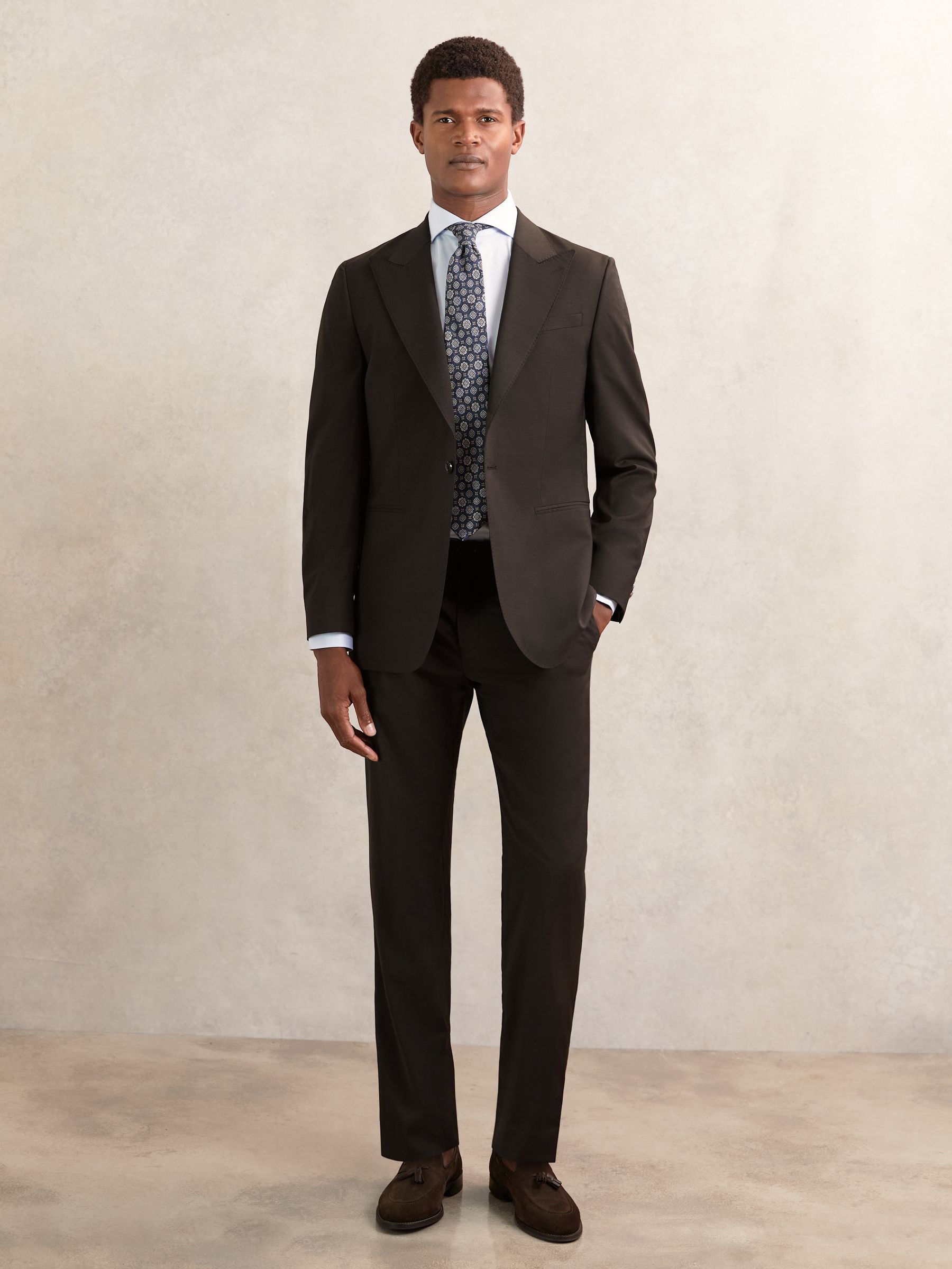 Regular-Fit Single-Breasted Wool-Blend Suit Blazer in Chocolate Brown - Image 3 of 9