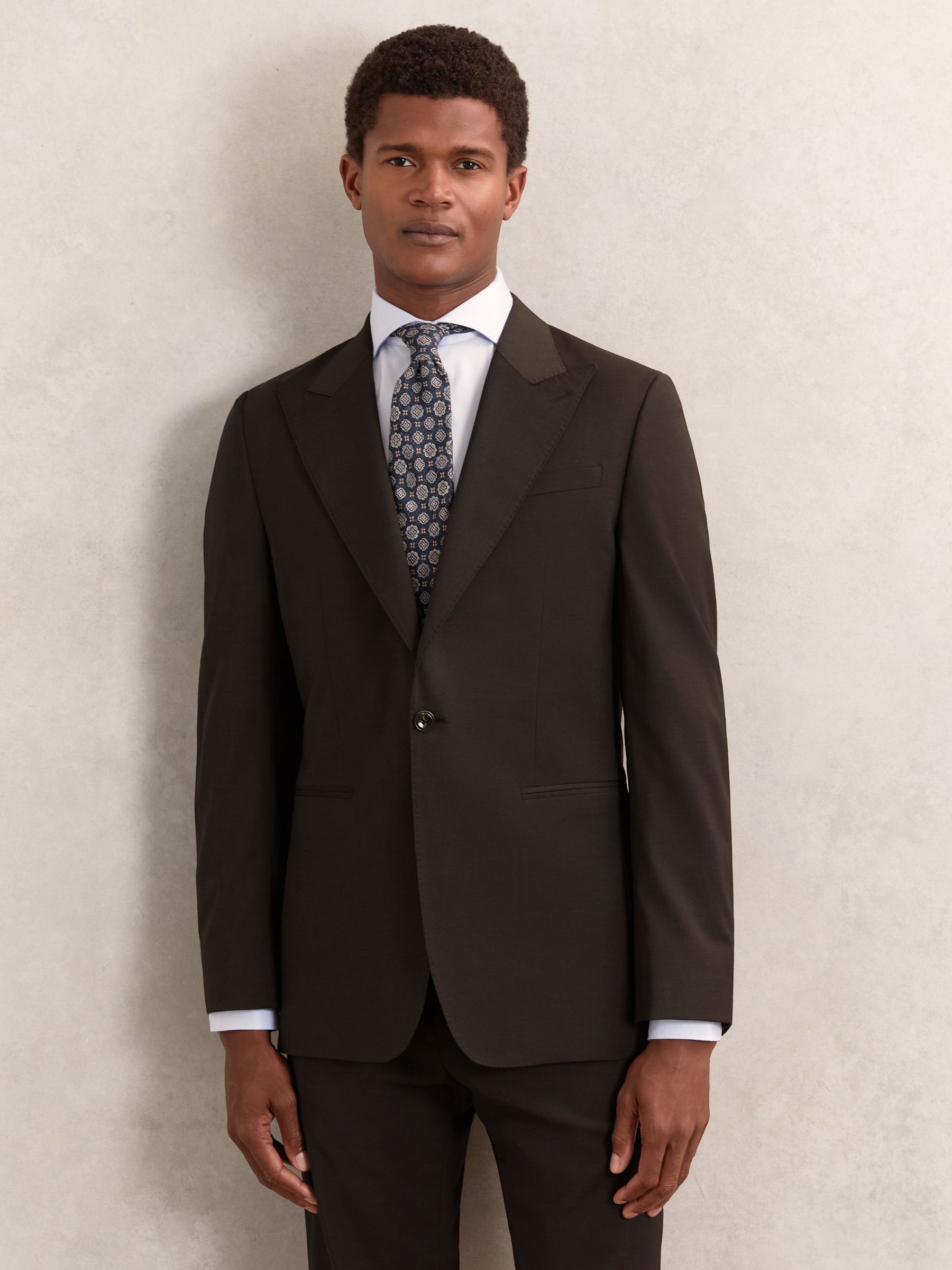 Regular-Fit Single-Breasted Wool-Blend Suit Blazer in Chocolate Brown - Image 4 of 9