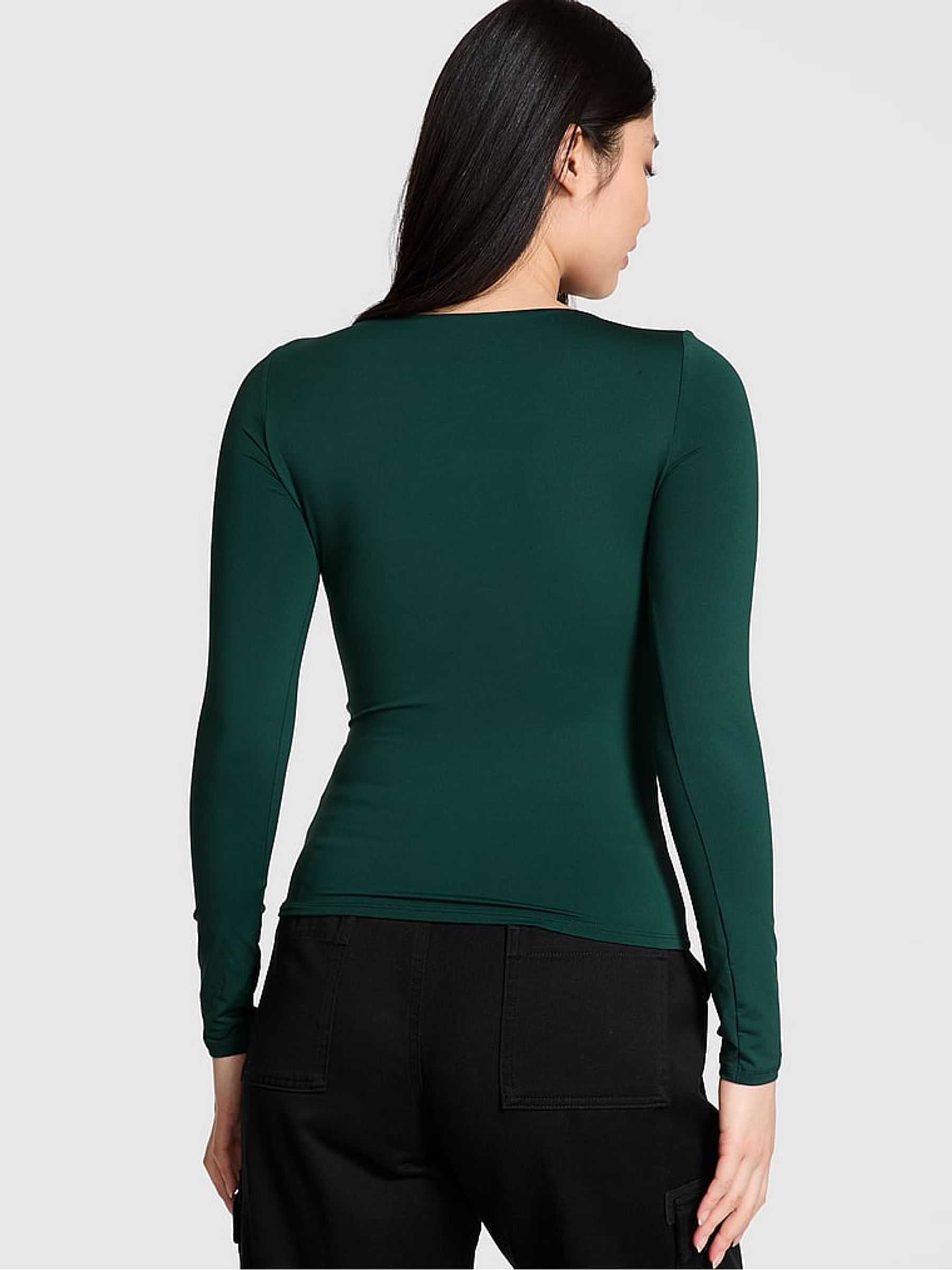 Deep Forest Green Ruched Long Sleeve Stretch T-Shirt - Image 2 of 3