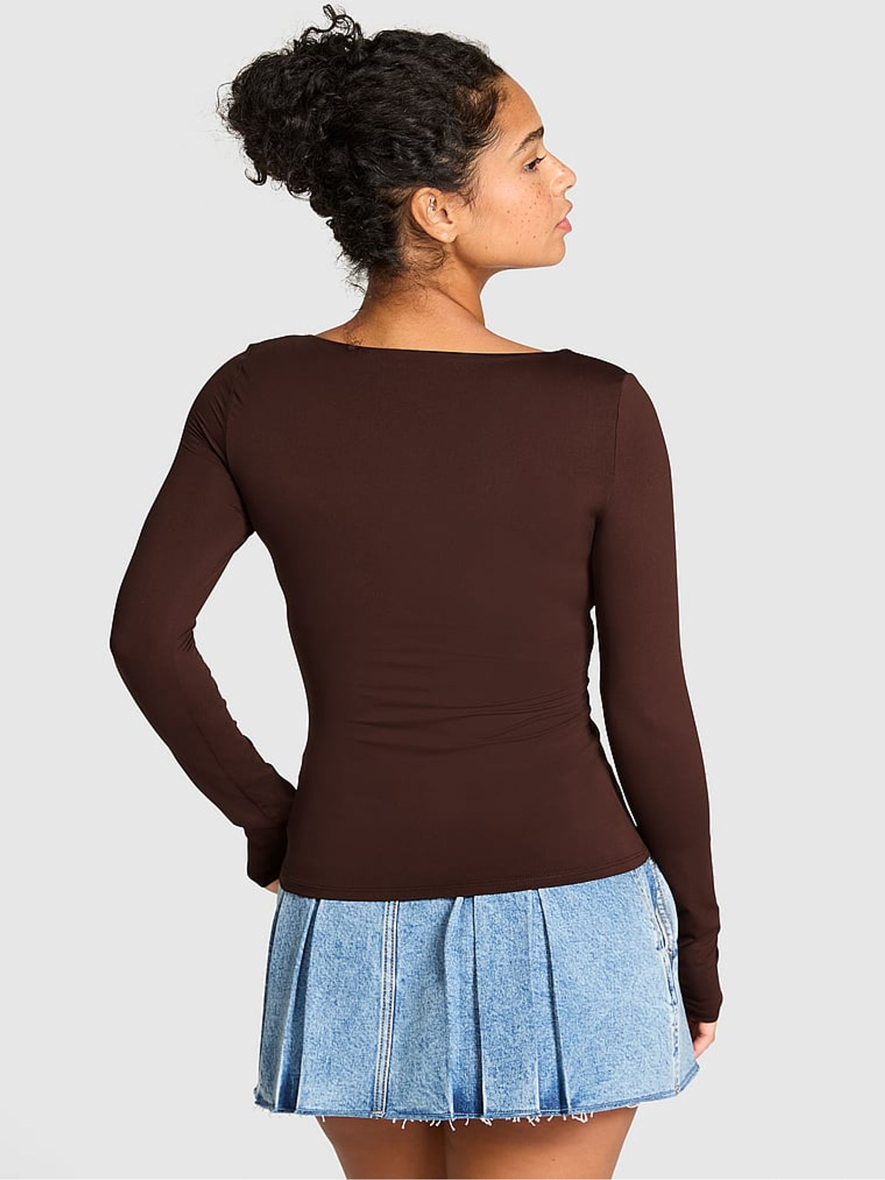 Ganache Brown Ruched Long Sleeve Stretch T-Shirt - Image 2 of 2 Ganache Brown Ruched Long Sleeve Stretch T-Shirt - Image 2 of 2