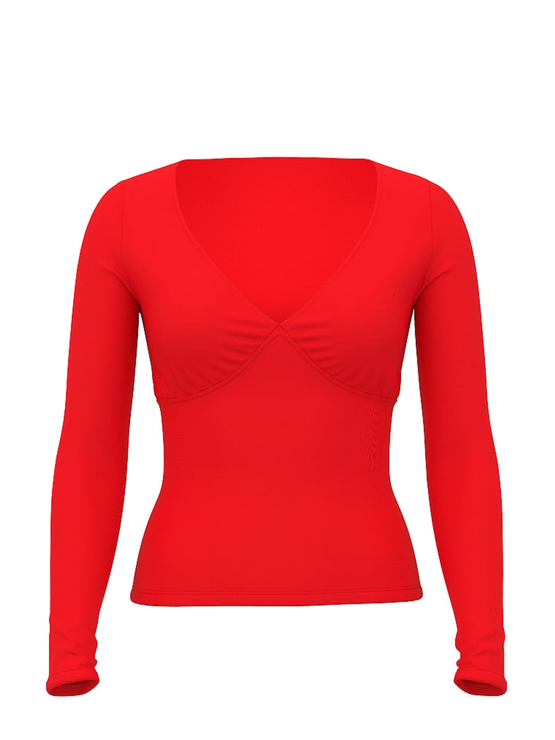 Bright Vermillion Red Ruched Long Sleeve Stretch T-Shirt - Image 3 of 3