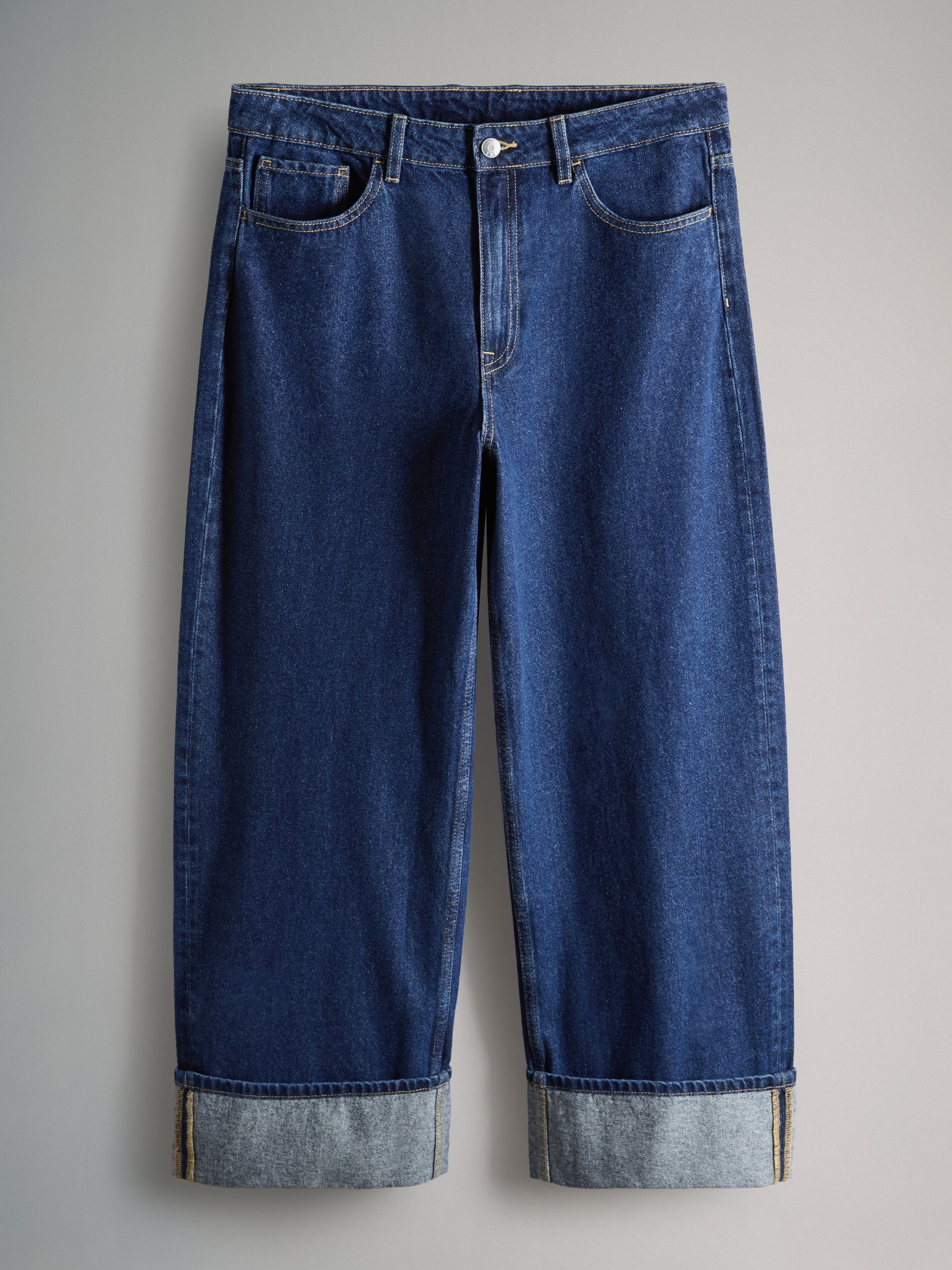 Black/Mid Blue 2 Pack Turn Up Wide Leg Denim Jeans - Image 2 of 5
