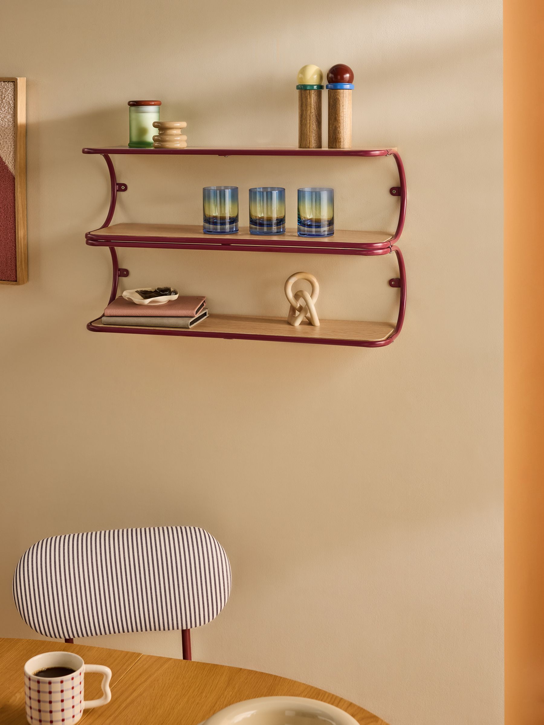 Piper Wall Shelf in Burgundy and Oak Effect - Image 1 of 5