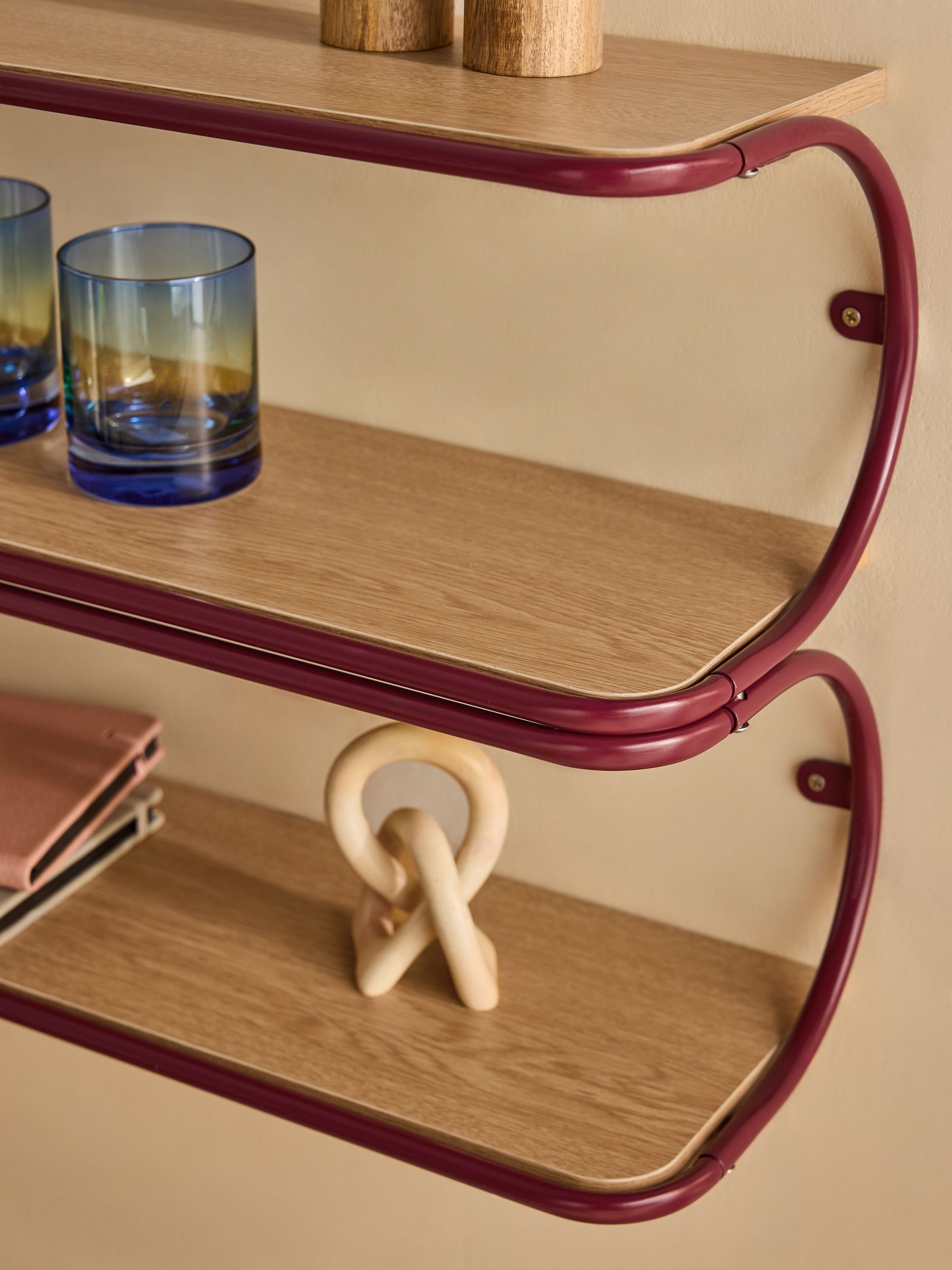 Piper Wall Shelf in Burgundy and Oak Effect - Image 2 of 5