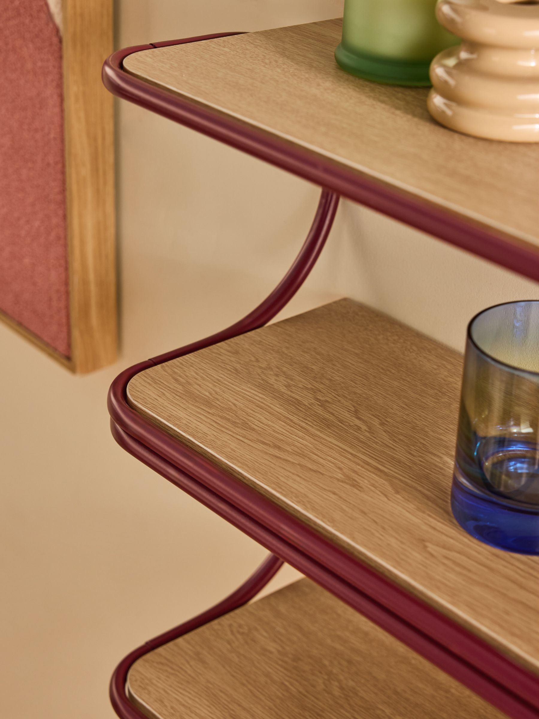 Piper Wall Shelf in Burgundy and Oak Effect - Image 3 of 5