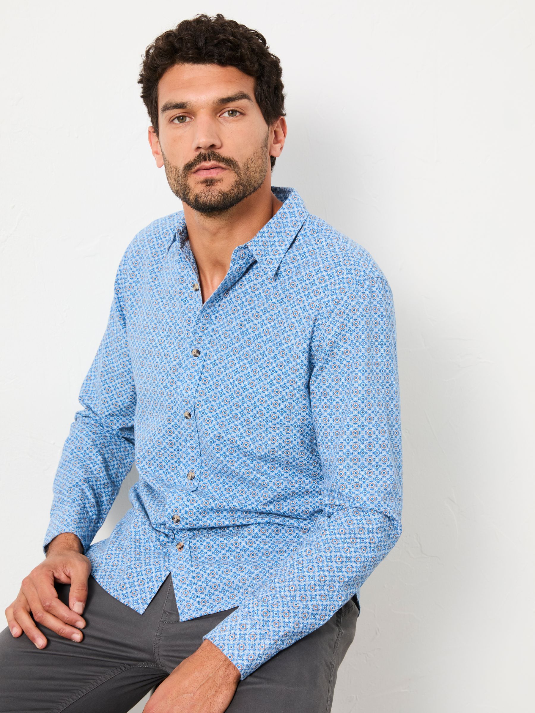 Blue Long Sleeve Geo Tile Print Shirt - Image 3 of 5