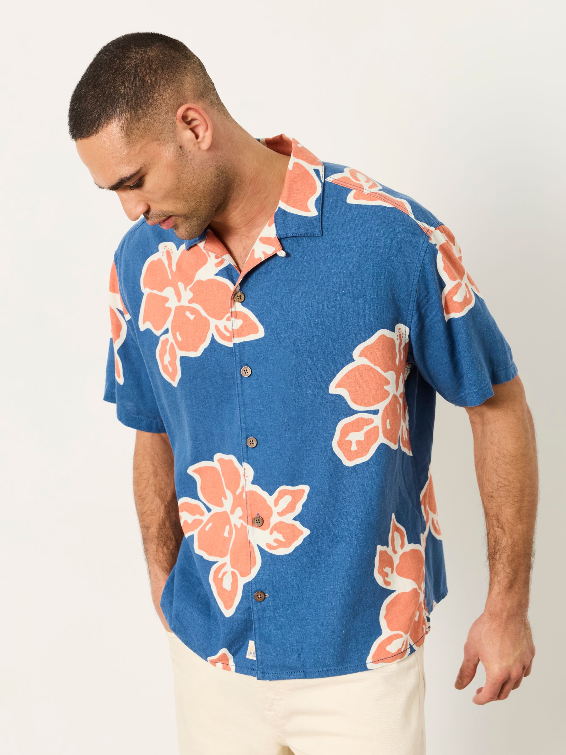 French Navy Short Sleeve Relaxed Fit Large Hawaiian Floral Shirt - Image 1 of 6