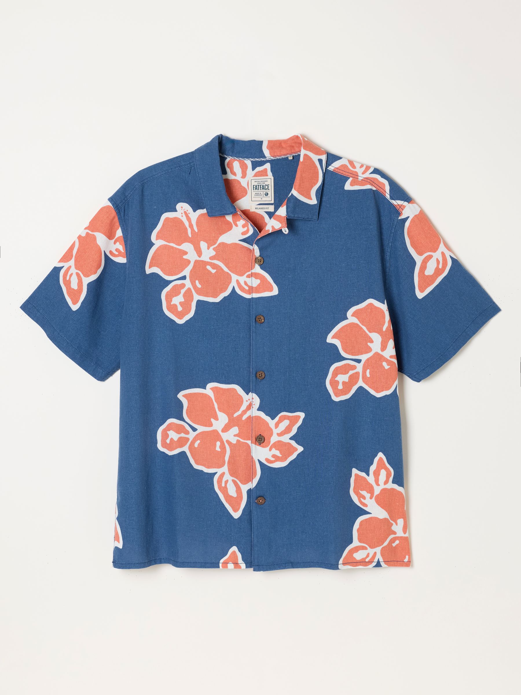 French Navy Short Sleeve Relaxed Fit Large Hawaiian Floral Shirt