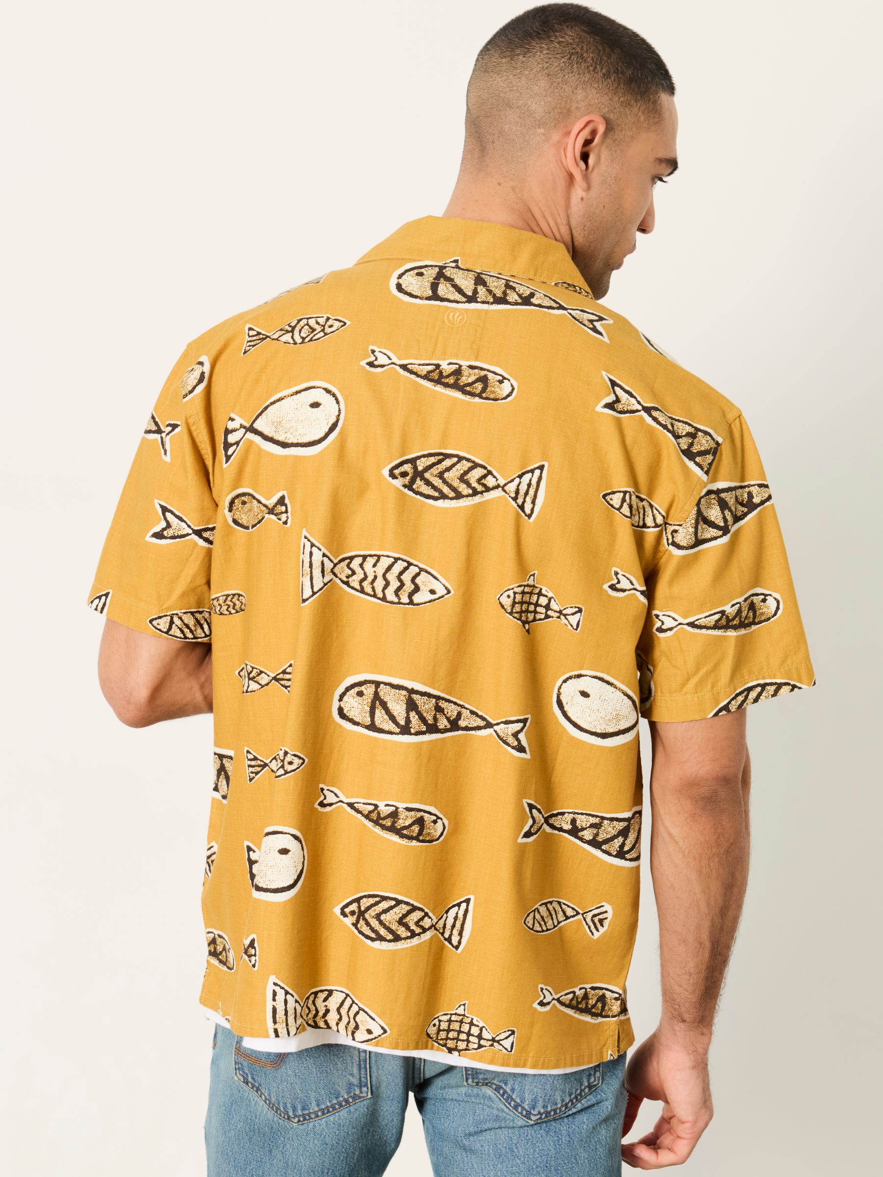 Dark Yellow Short Sleeve Relaxed Fit Fish Print Shirt - Image 2 of 6