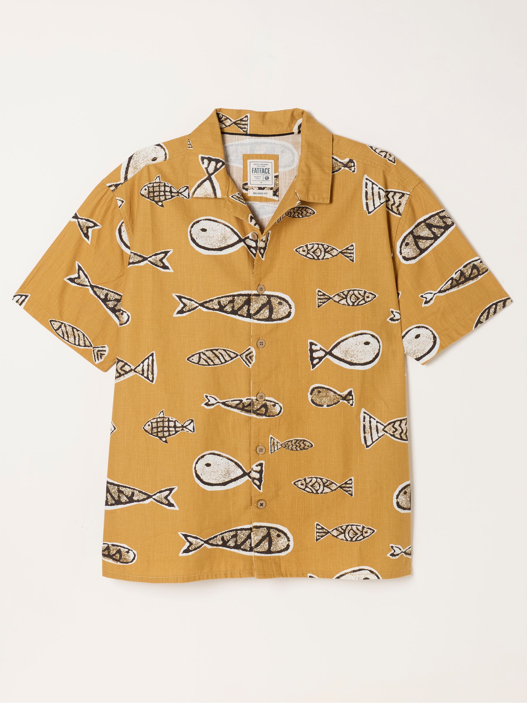Dark Yellow Short Sleeve Relaxed Fit Fish Print Shirt - Image 6 of 6