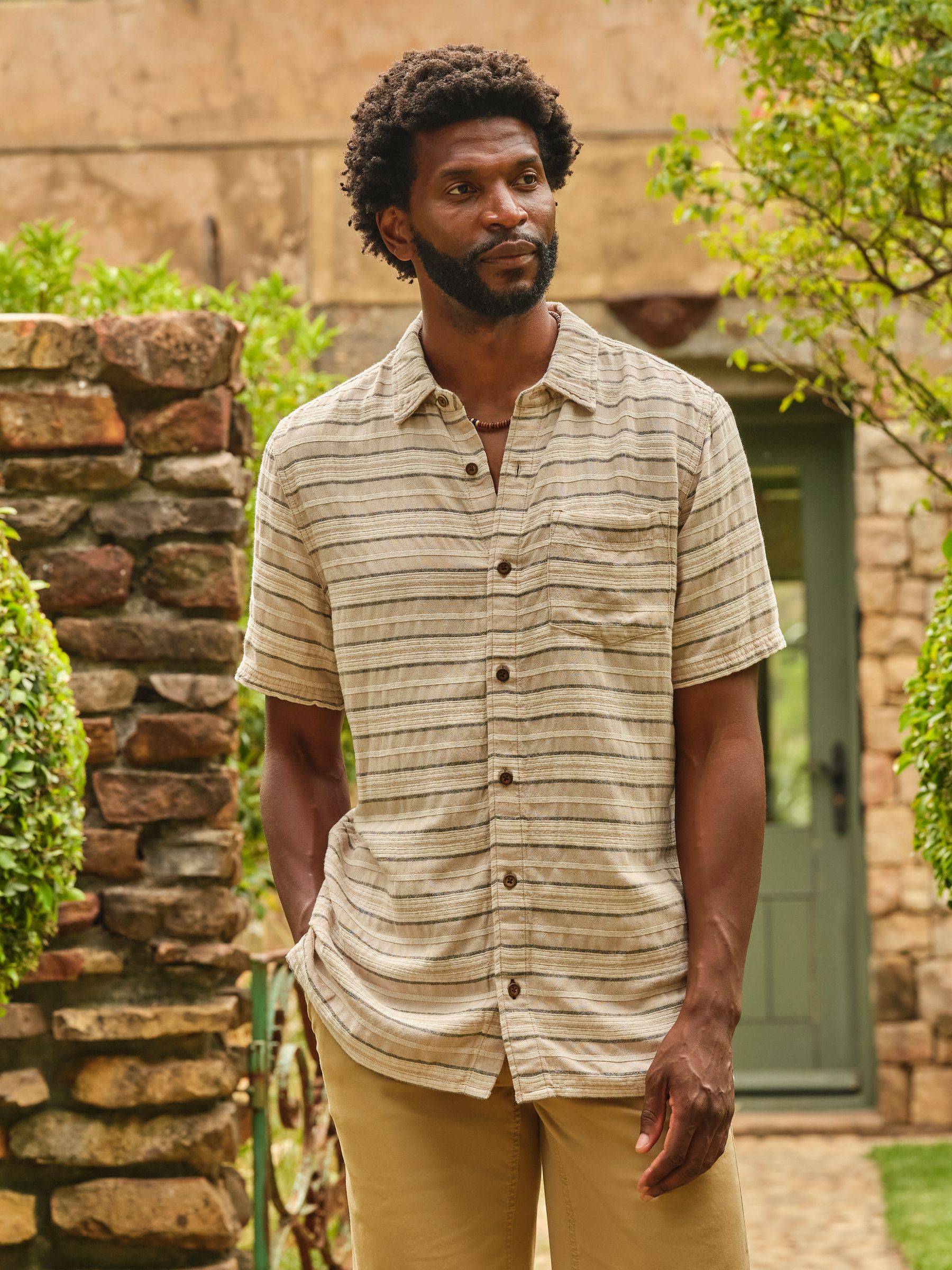 Natural Short Sleeve Textured Stripe Shirt - Image 1 of 6