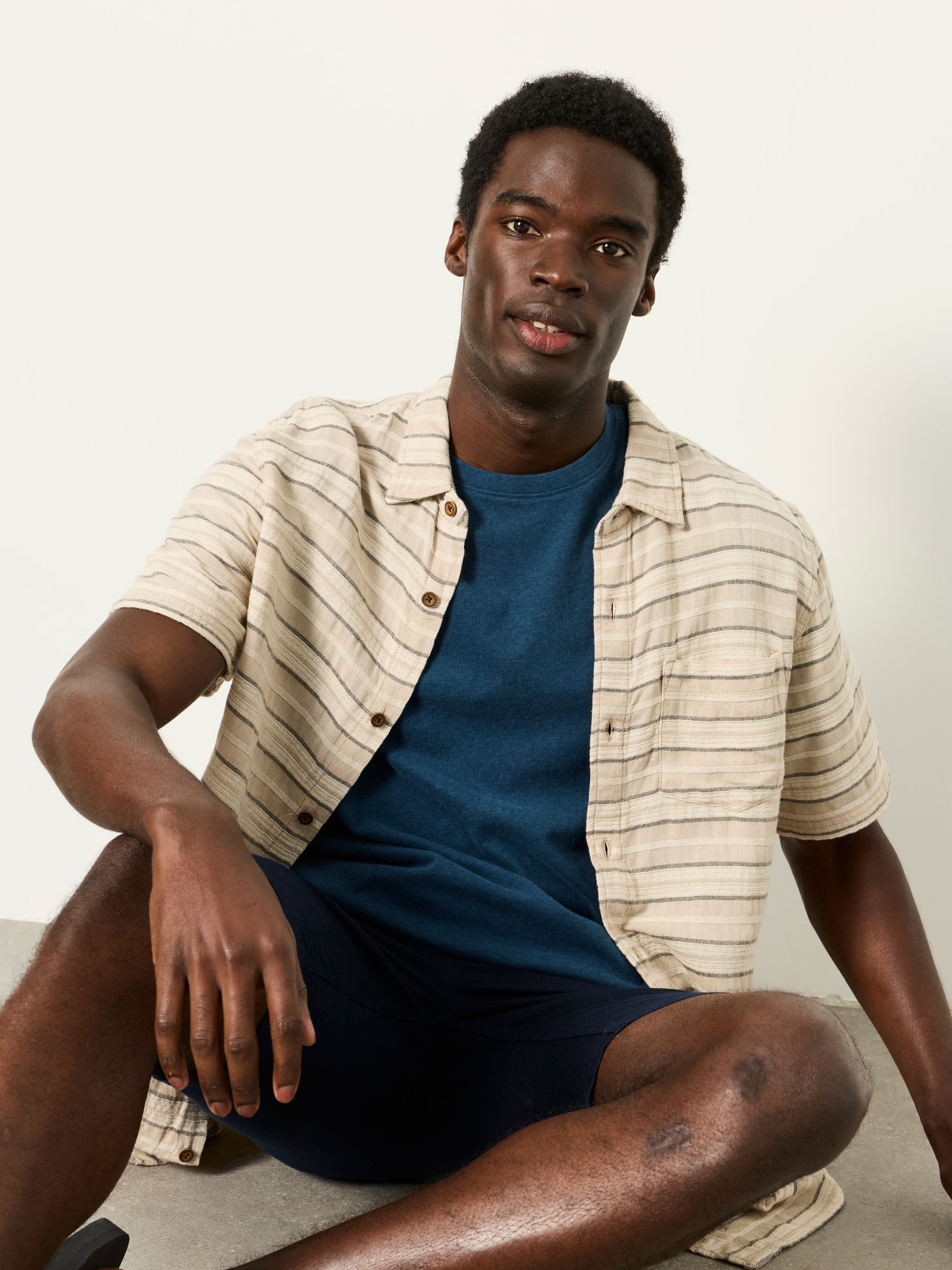 Natural Short Sleeve Textured Stripe Shirt - Image 2 of 6