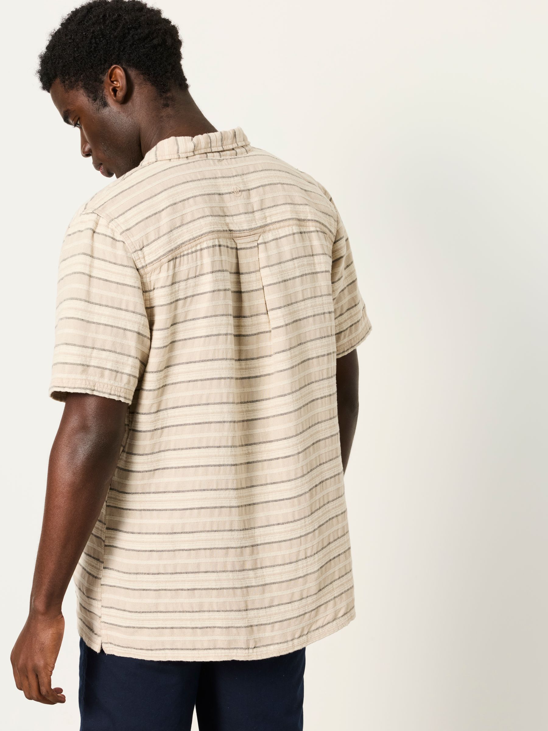 Natural Short Sleeve Textured Stripe Shirt - Image 3 of 6