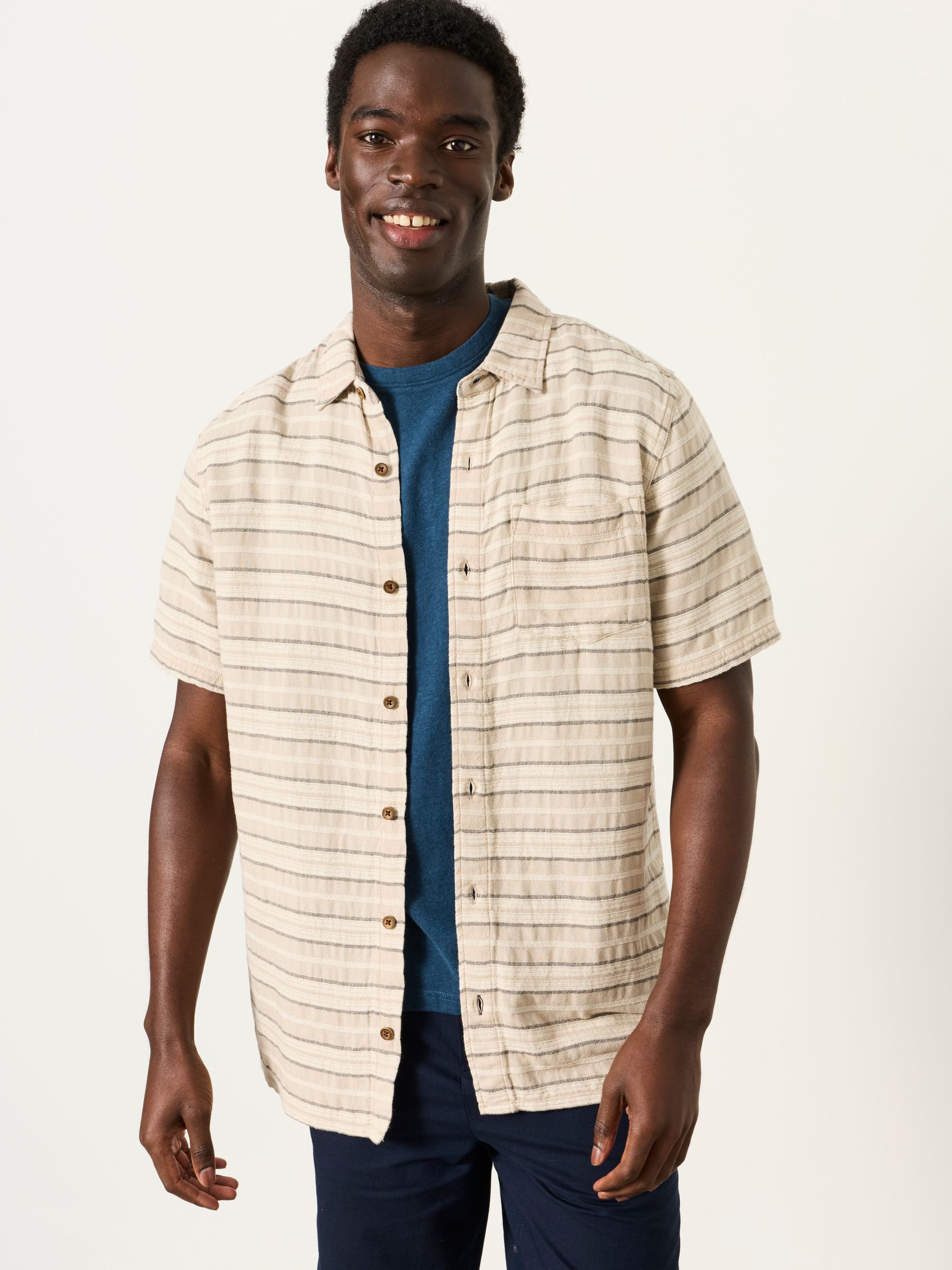 Natural Short Sleeve Textured Stripe Shirt - Image 4 of 6