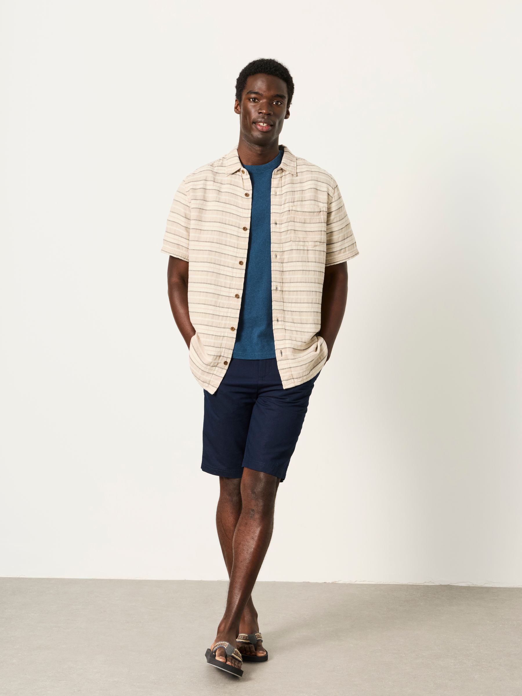 Natural Short Sleeve Textured Stripe Shirt - Image 6 of 6