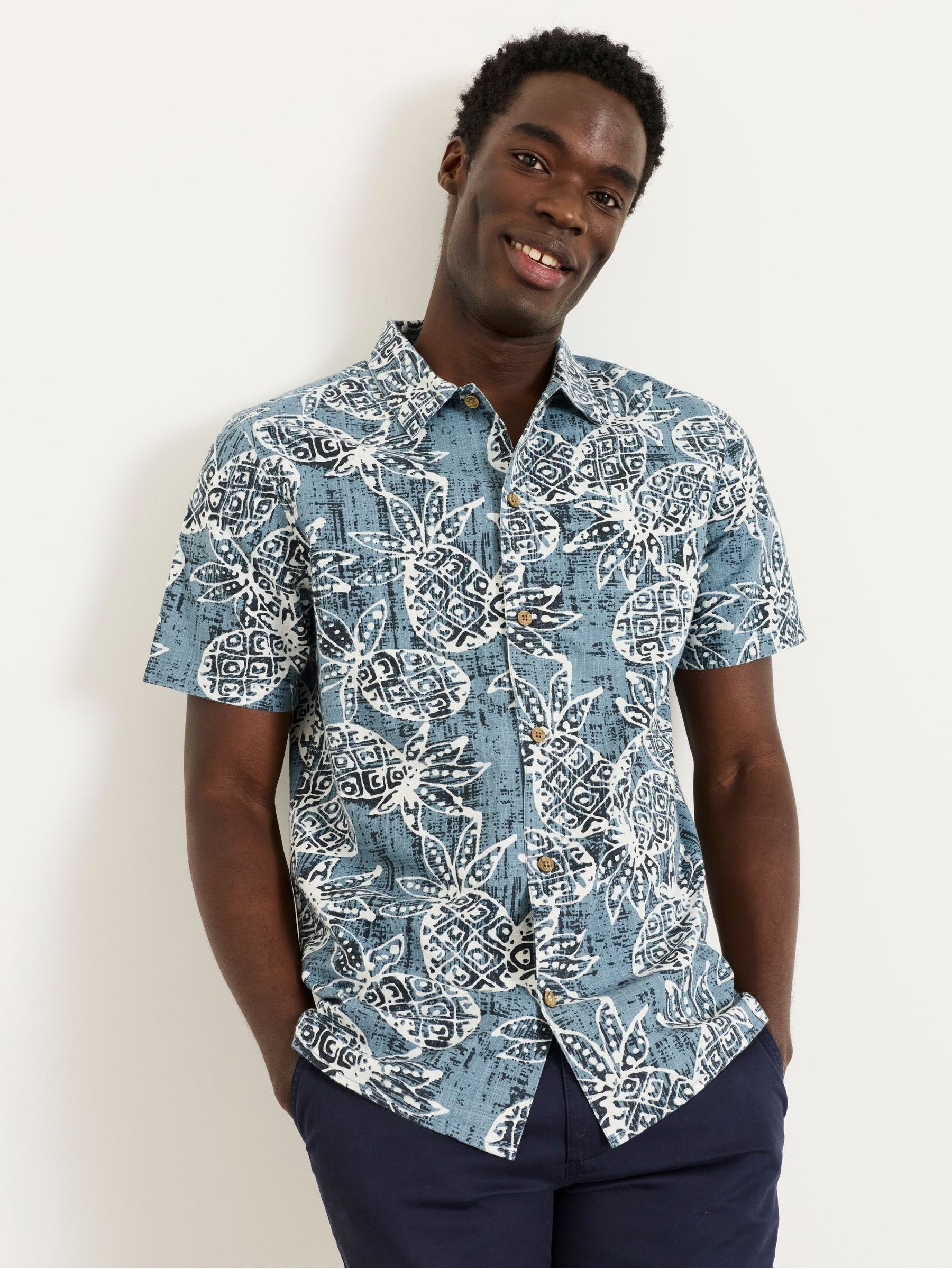Blue Short Sleeve Pineapple Print Shirt - Image 1 of 5