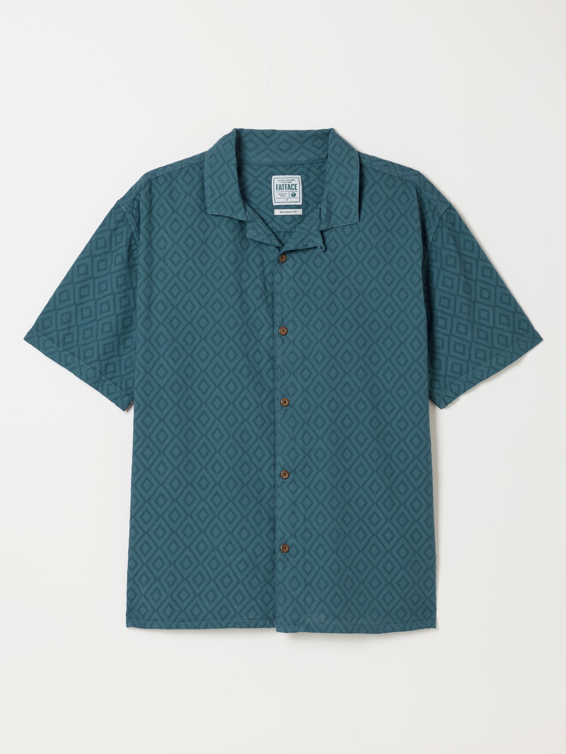 Dark Teal Blue Short Sleeve Relaxed Fit Garment Dye Geo Textured Shirt - Image 6 of 6