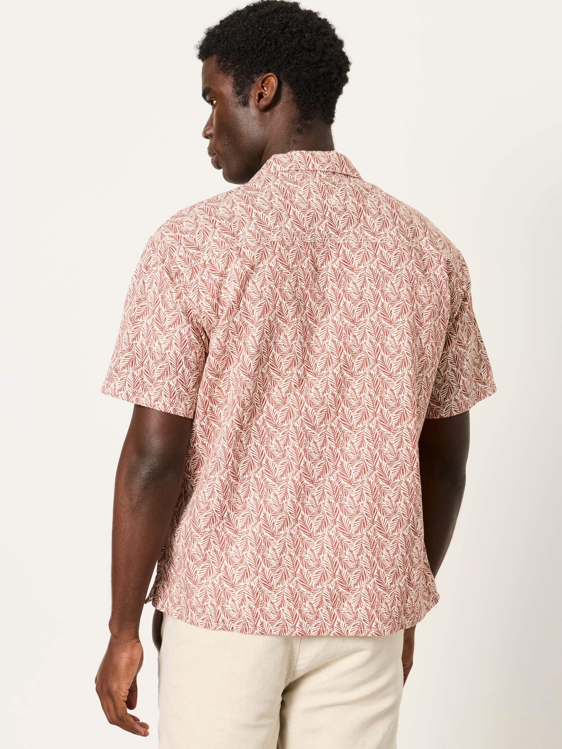 Rust Red Short Sleeve Relaxed Fit Linear Leaf Print Shirt - Image 2 of 6