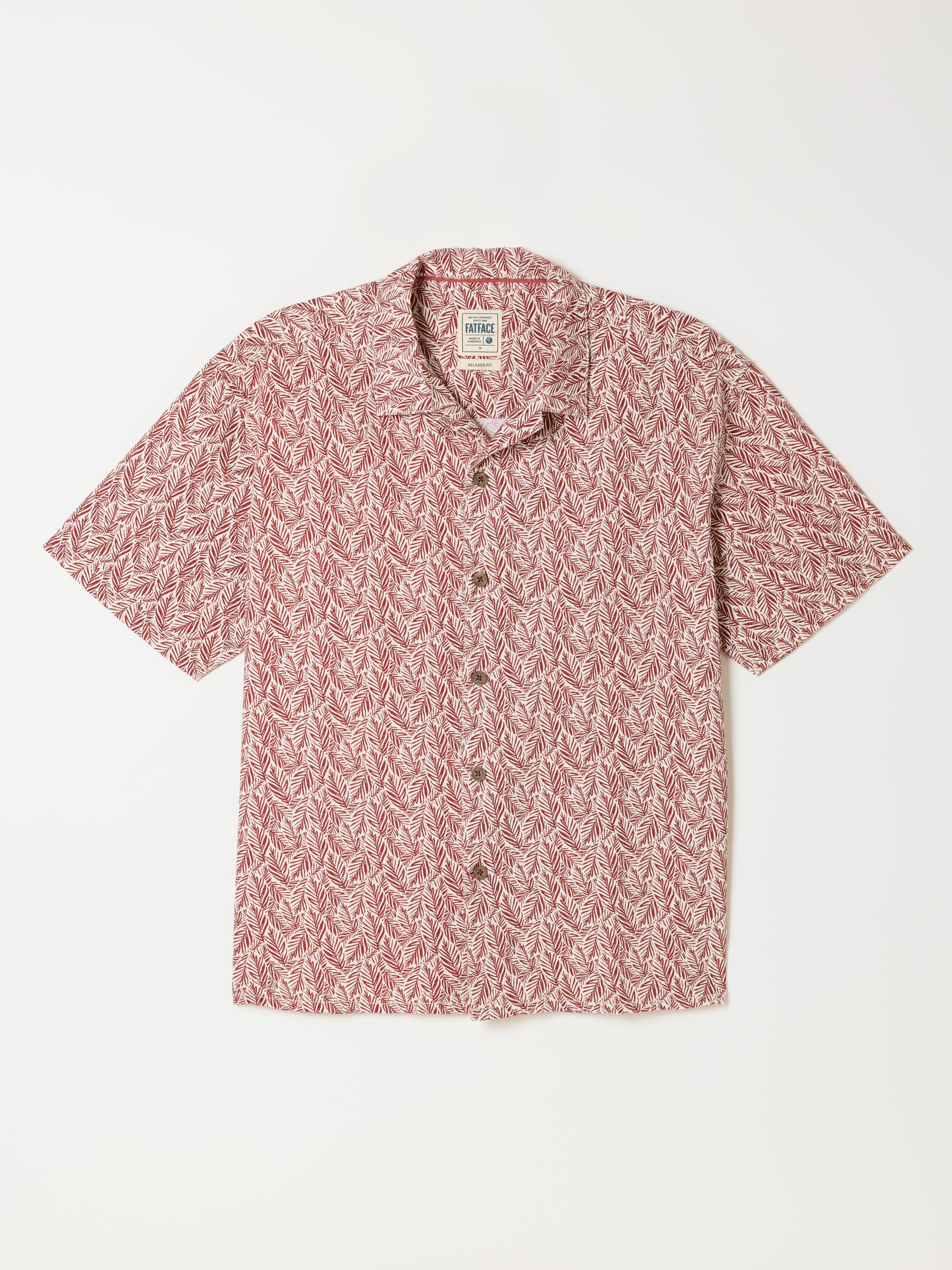 Rust Red Short Sleeve Relaxed Fit Linear Leaf Print Shirt - Image 6 of 6